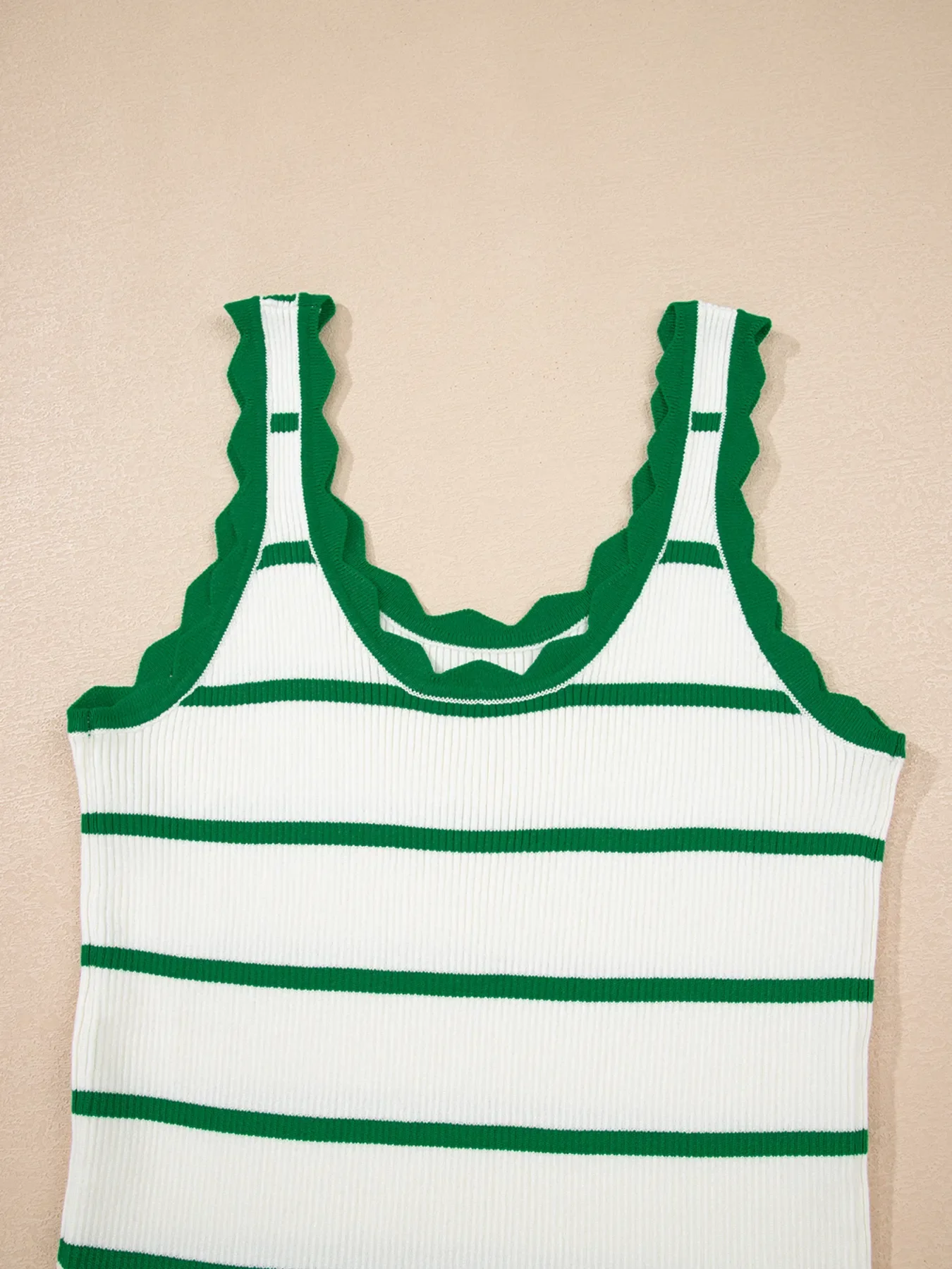 Stripe Scalloped Edge Crew Neck Knit Tank Top - Image 11