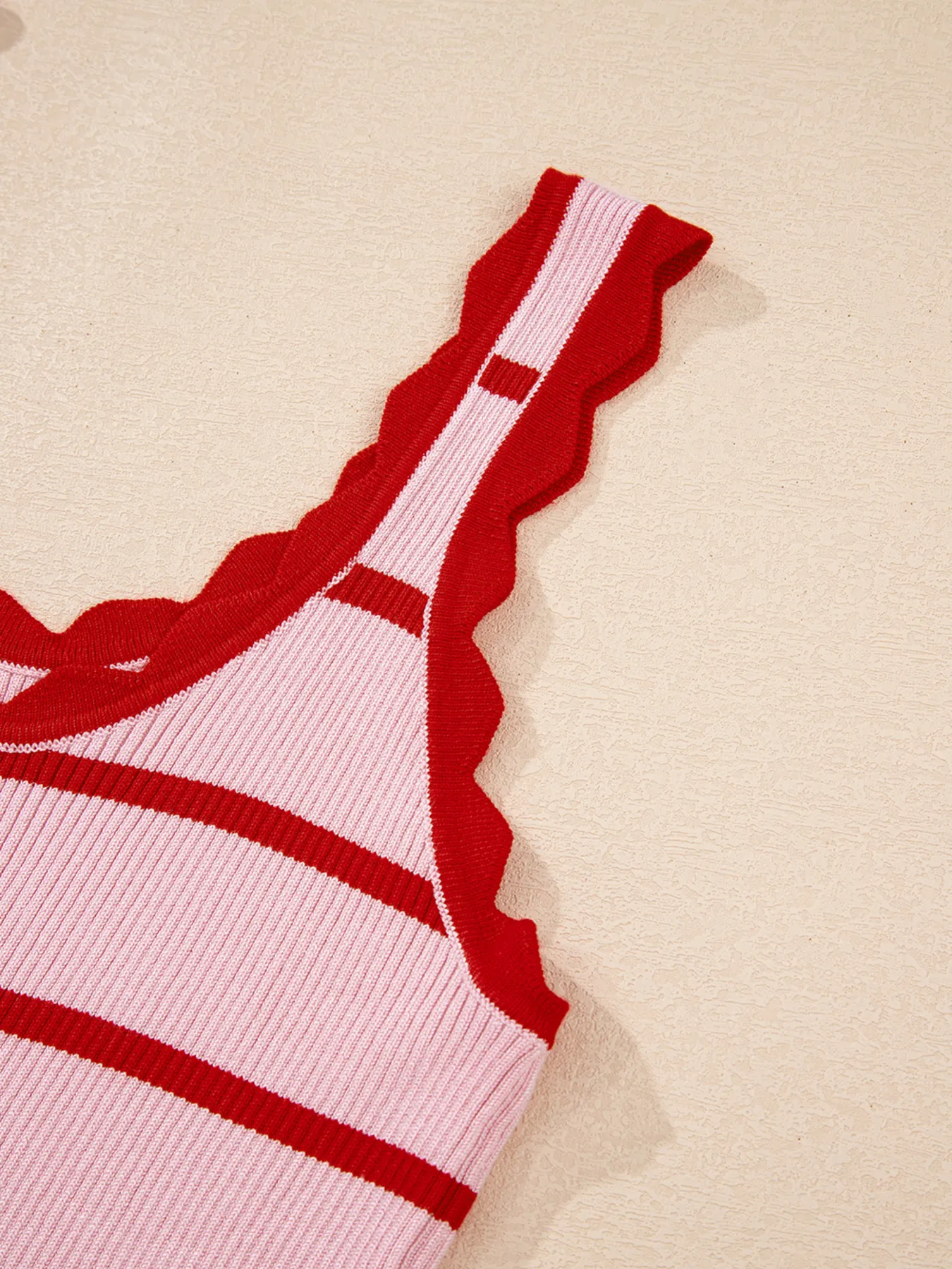 Stripe Scalloped Edge Crew Neck Knit Tank Top - Image 5