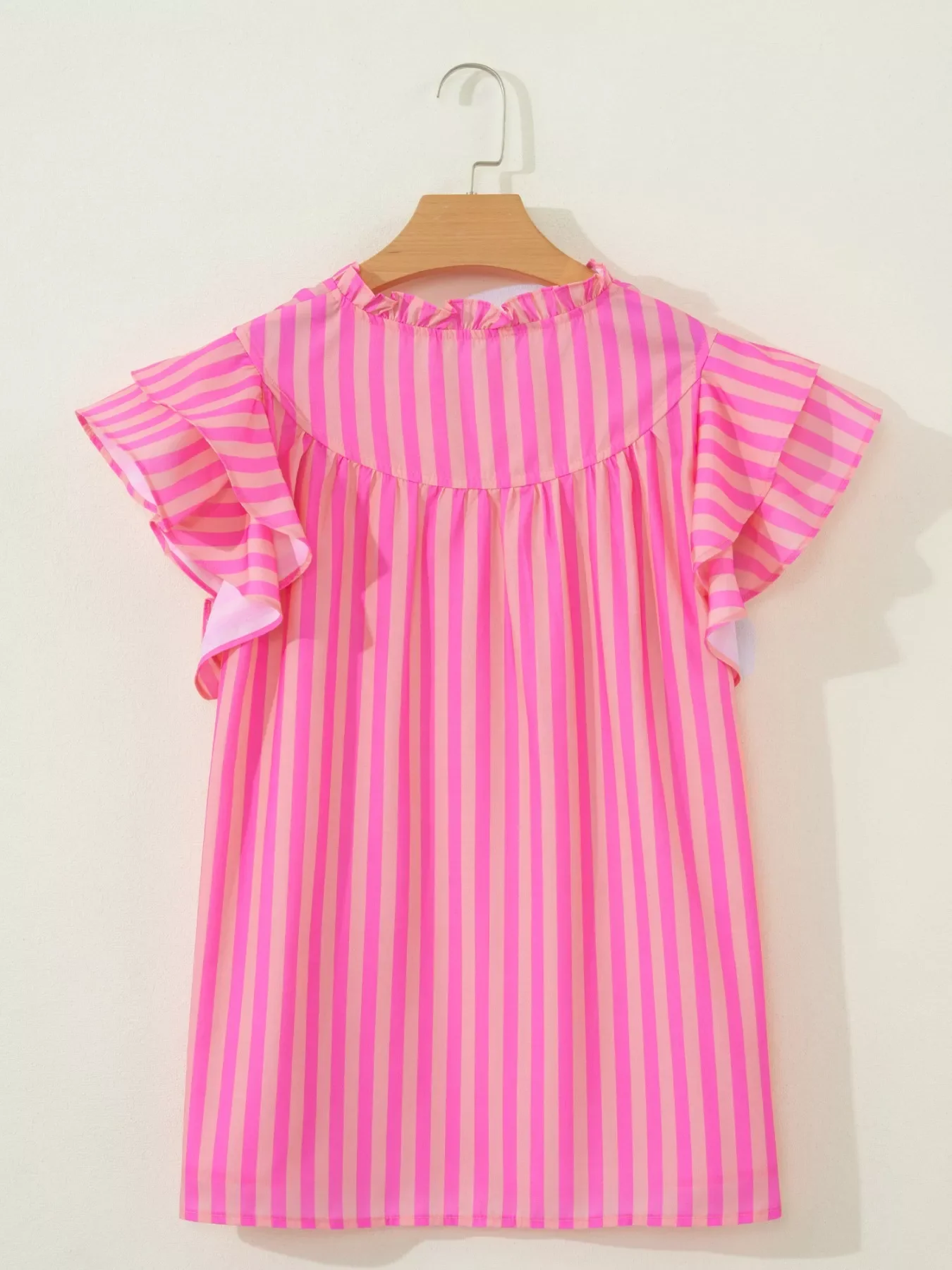 Stripe Split Neck Ruffled Summer Blouse - Image 4