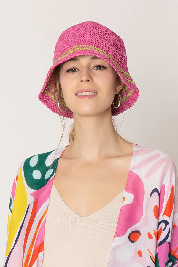 Stripe Straw Bucket Hat - Image 7