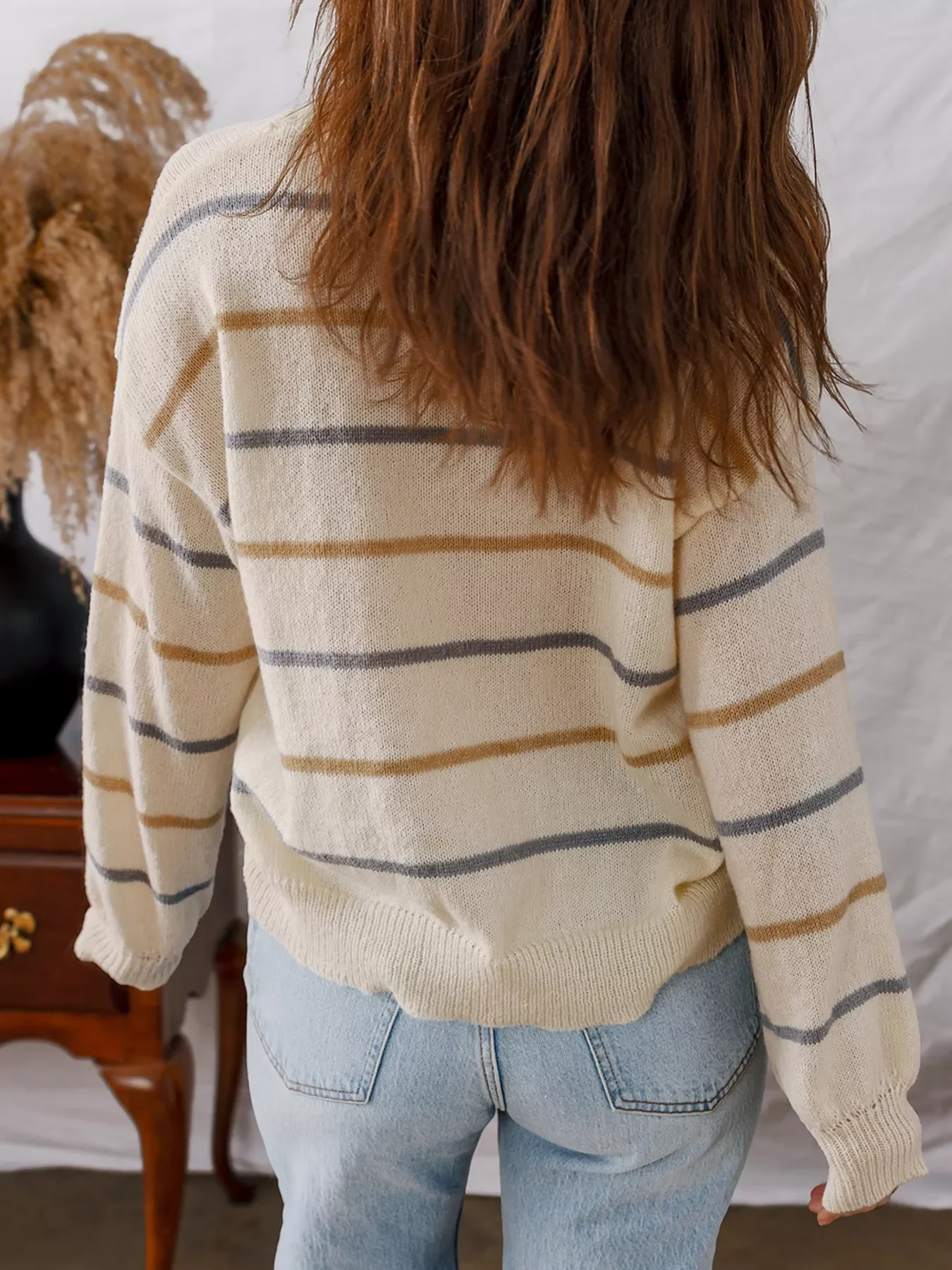 Stripe Striped Ribbed Edge Drop Shoulder Sweater - Image 3