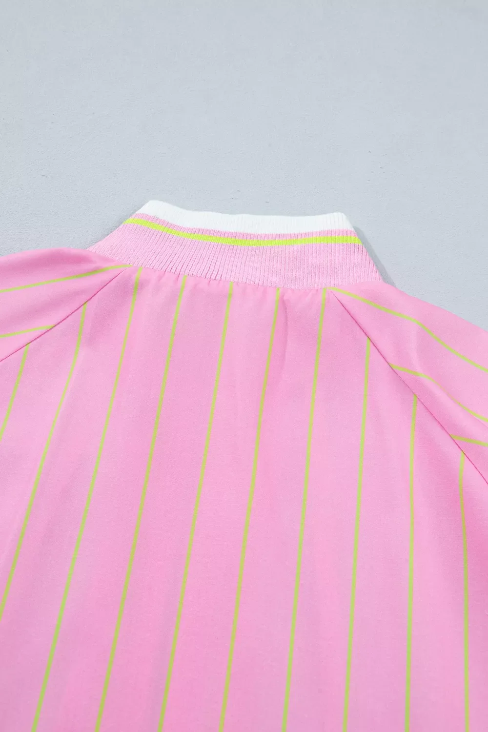 Stripe Striped V-Neck Half Sleeve Zipper Ribbed Cuff Casual Shift Blouse - Image 9