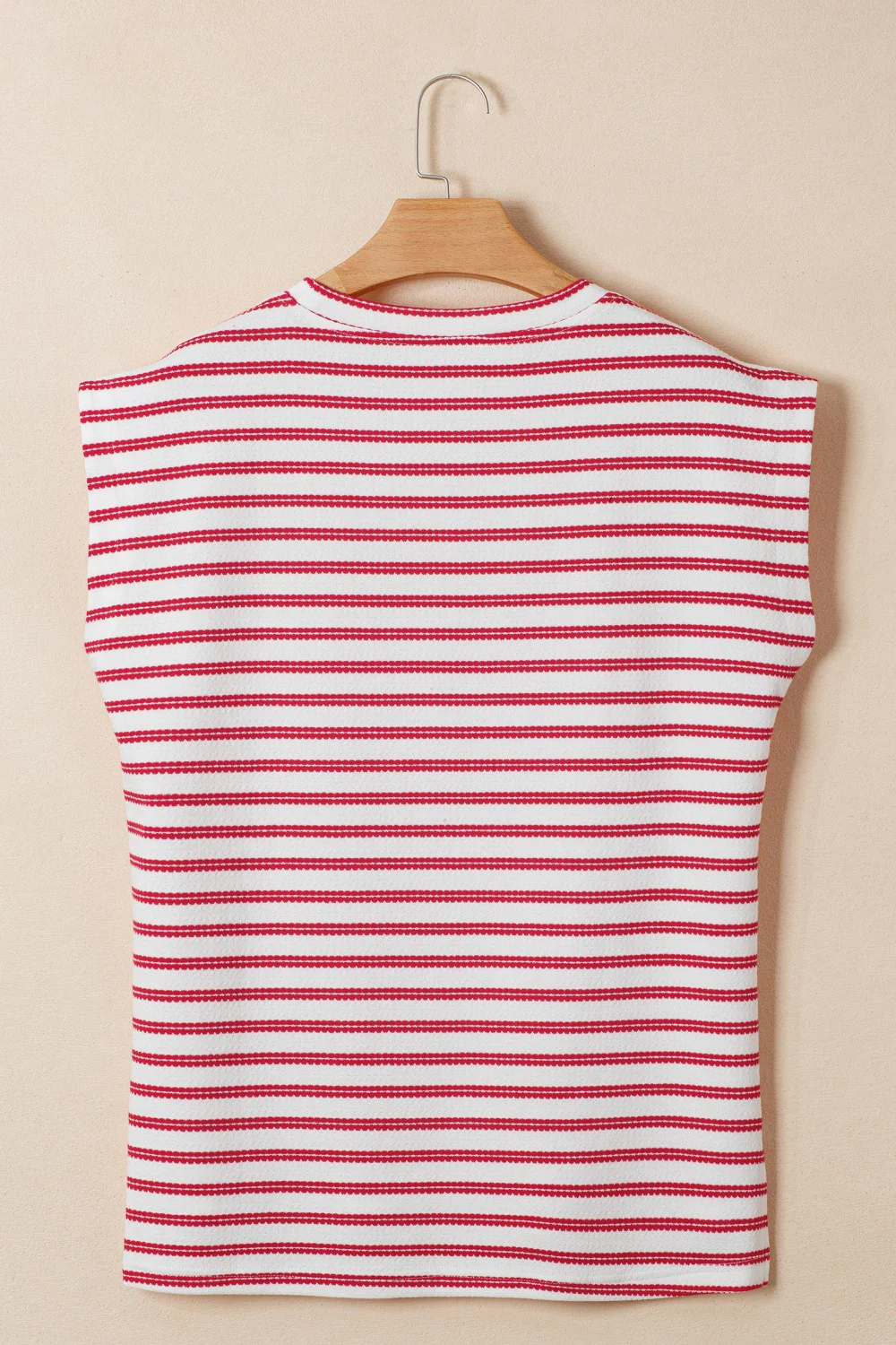 Stripe Textured Knit Button Detail Short Sleeve Casual Tee - Image 5