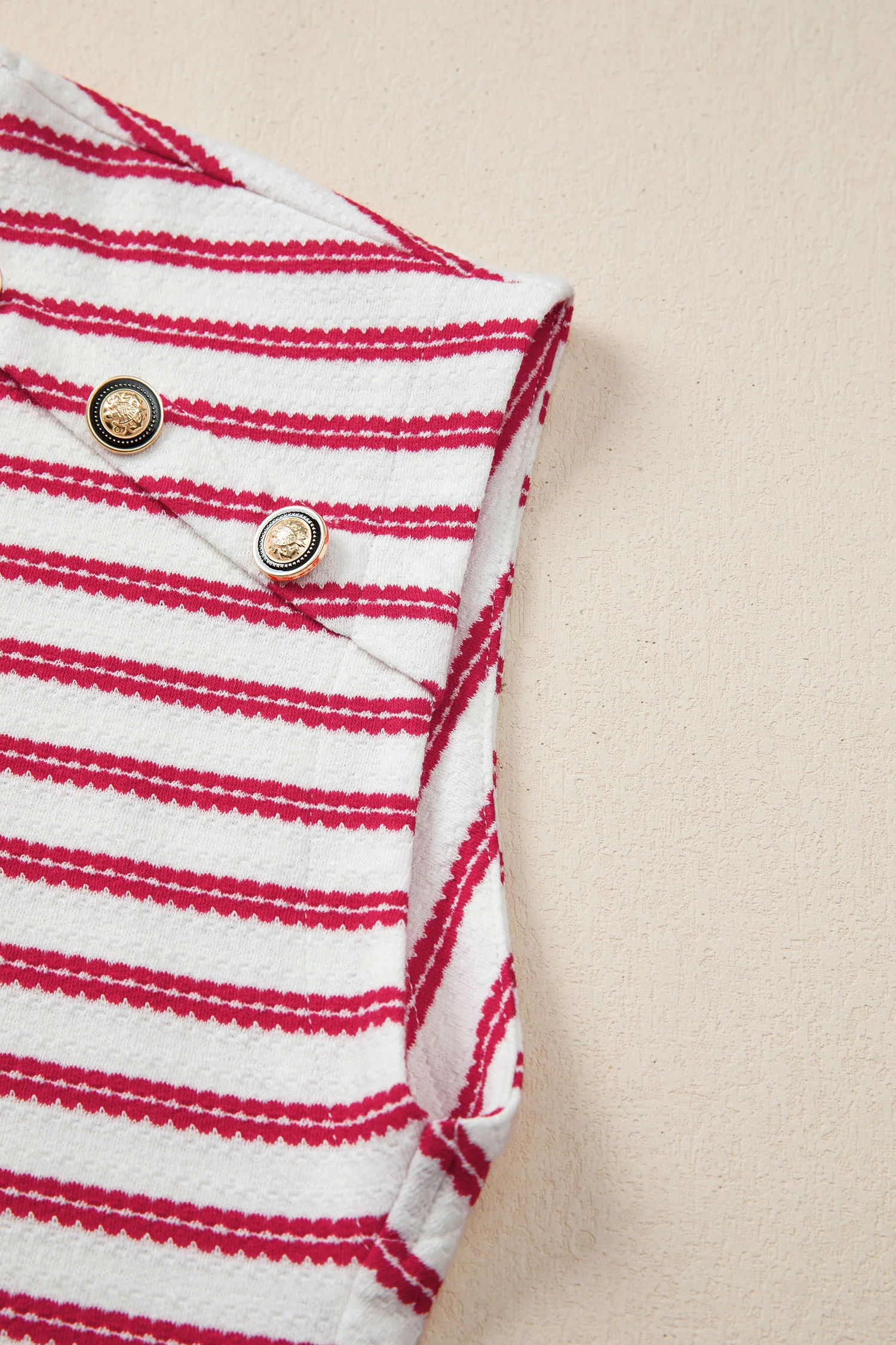 Stripe Textured Knit Button Detail Short Sleeve Casual Tee - Image 7
