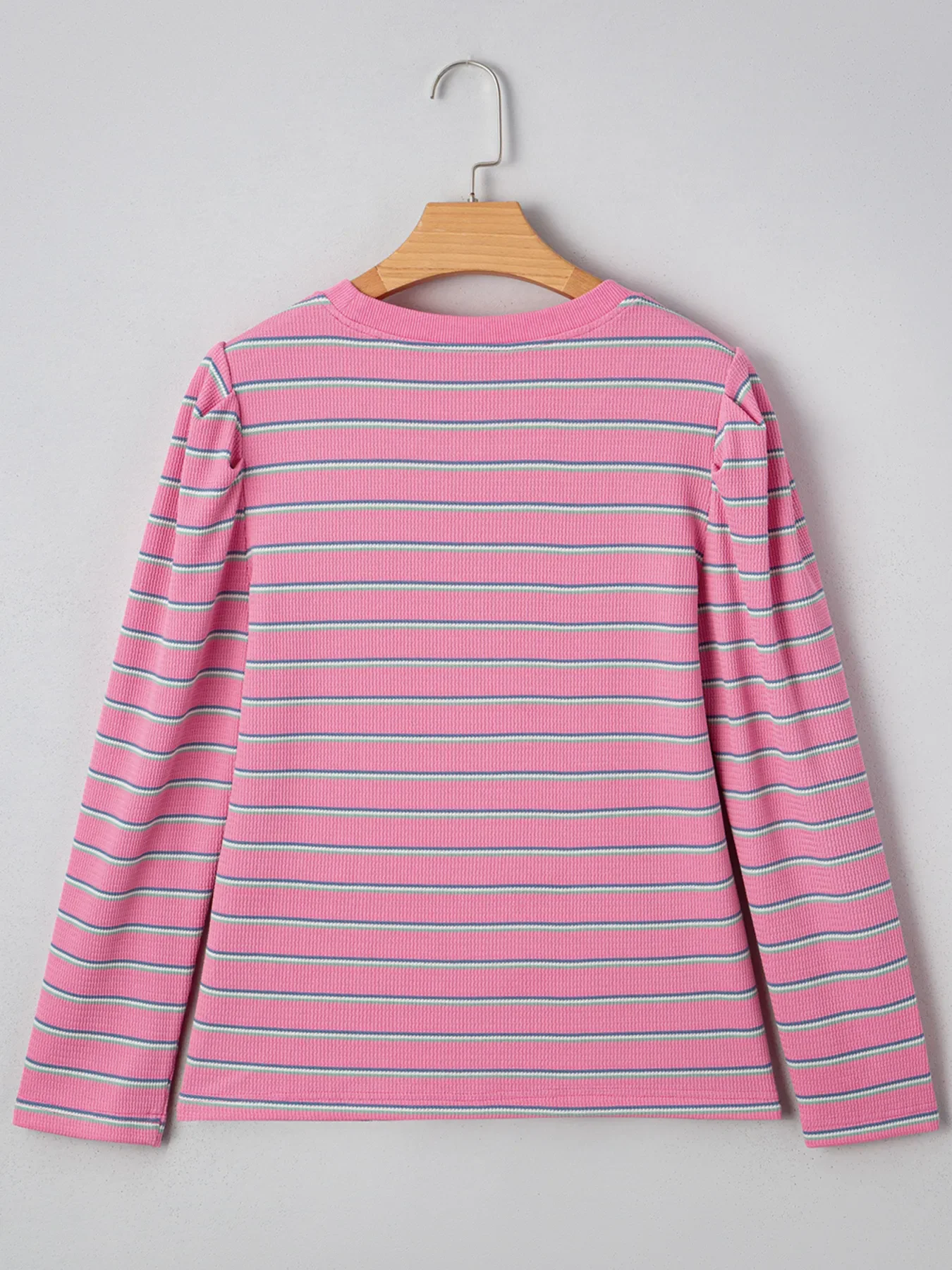 Stripe Textured Knit Round Neck Long Sleeve Top - Image 3
