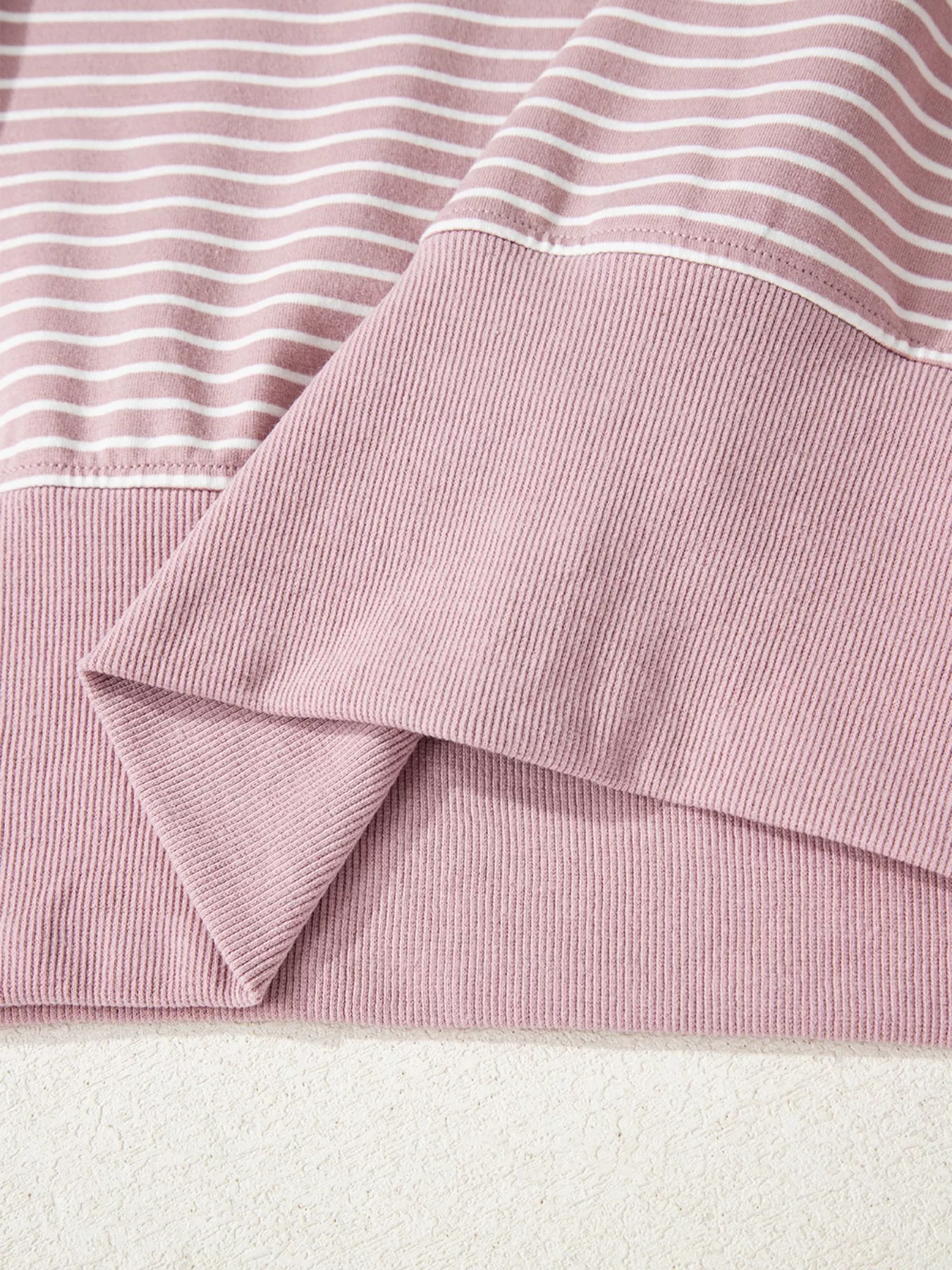 Stripe Thumbhole Side Slits Drop Shoulder Loose Fit Hoodie - Image 10