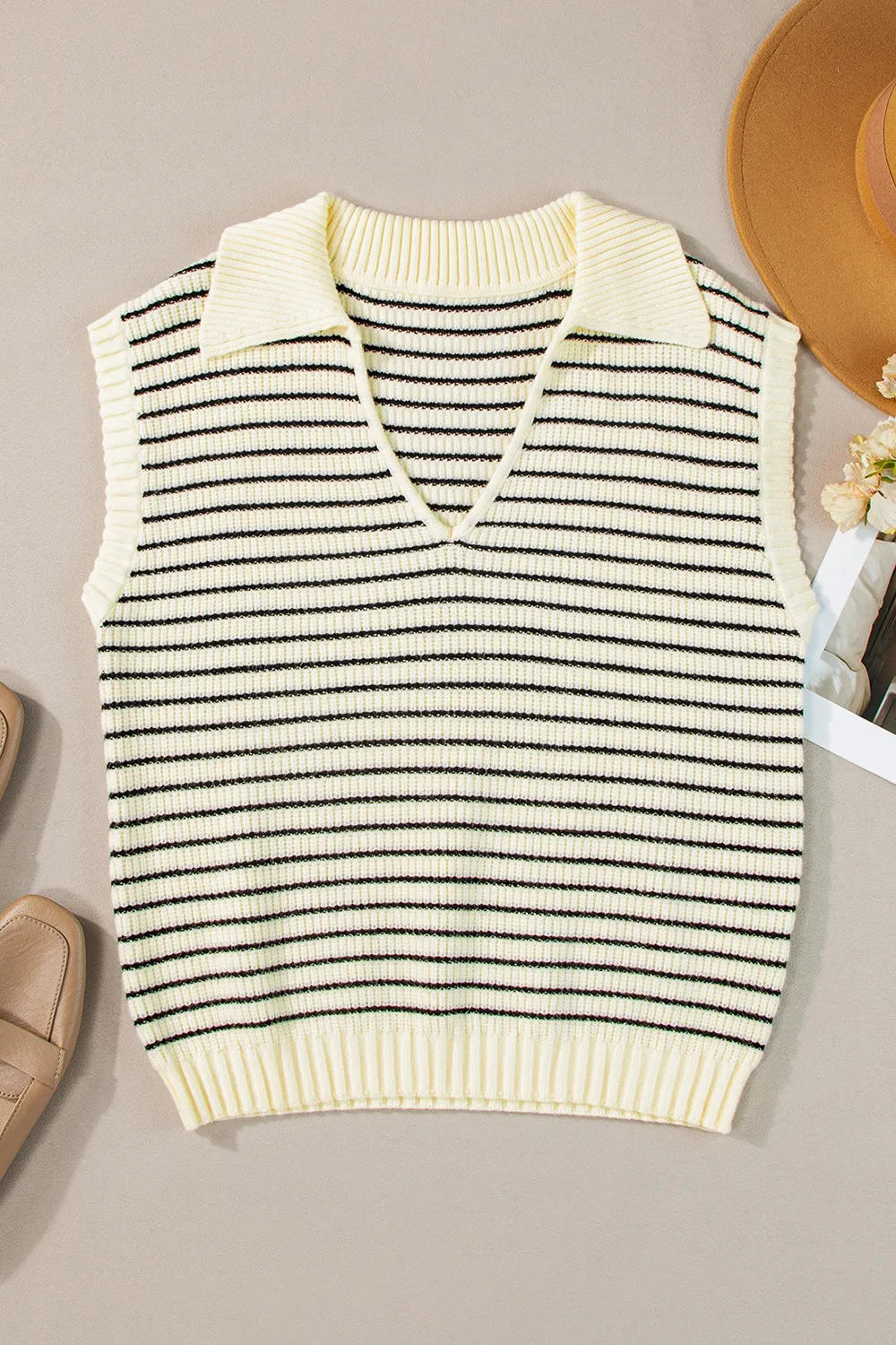 Stripe Turn-Down Johnny Collar Sweater Vest - Image 7