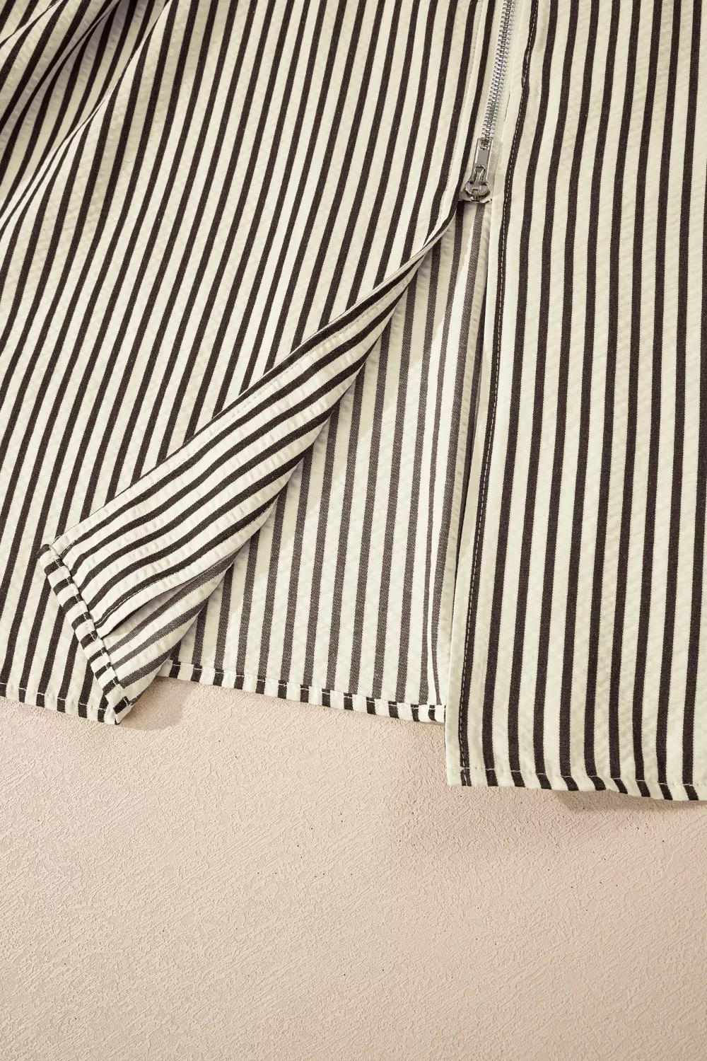 Stripe V Neck Zip Front Cinched High Waist Midi Dress - Image 10