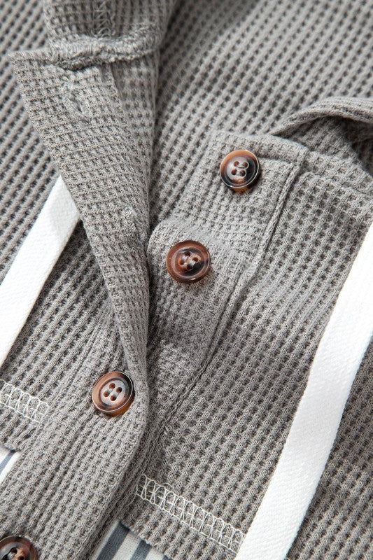 Stripe Waffle Patchwork Hooded Long Sleeve Top - Image 114