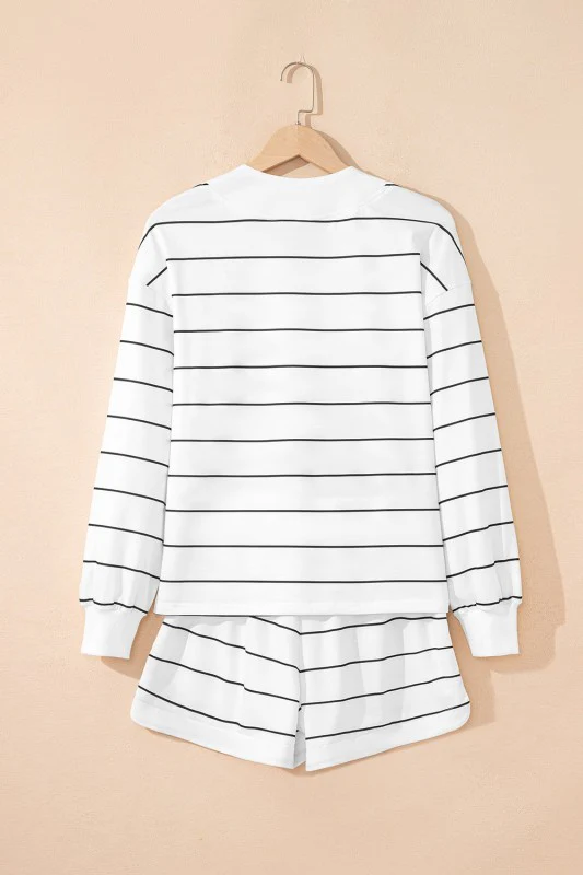 Stripe Zip-Up Drop Shoulder Pullover and Short Set - Image 3