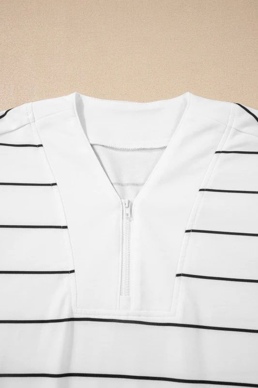 Stripe Zip-Up Drop Shoulder Pullover and Short Set - Image 4