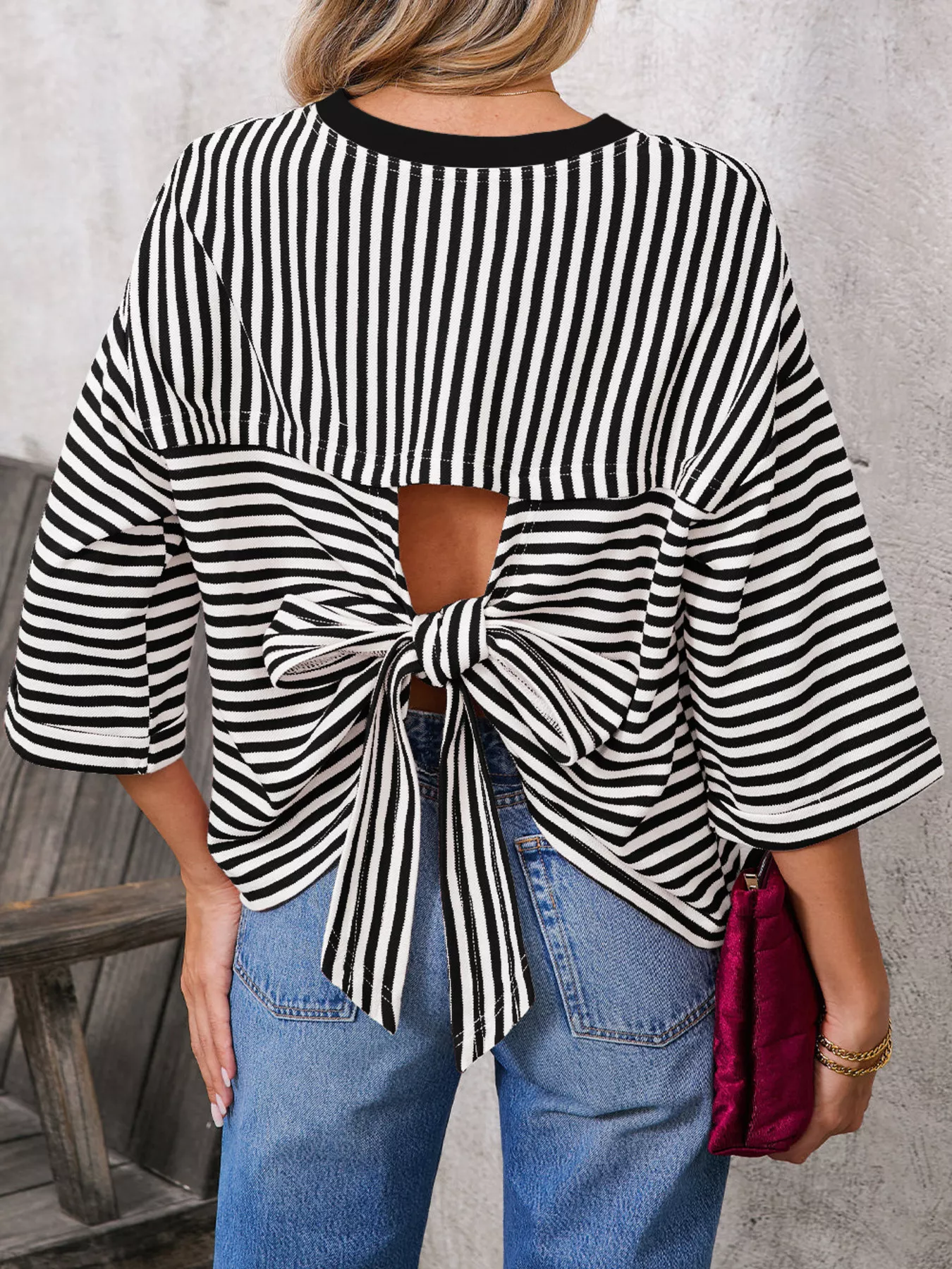 Striped Back Bow Tie T-Shirt - Image 10