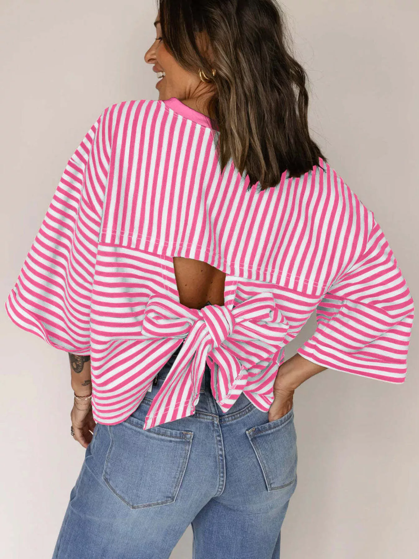 Striped Back Bow Tie T-Shirt - Image 4