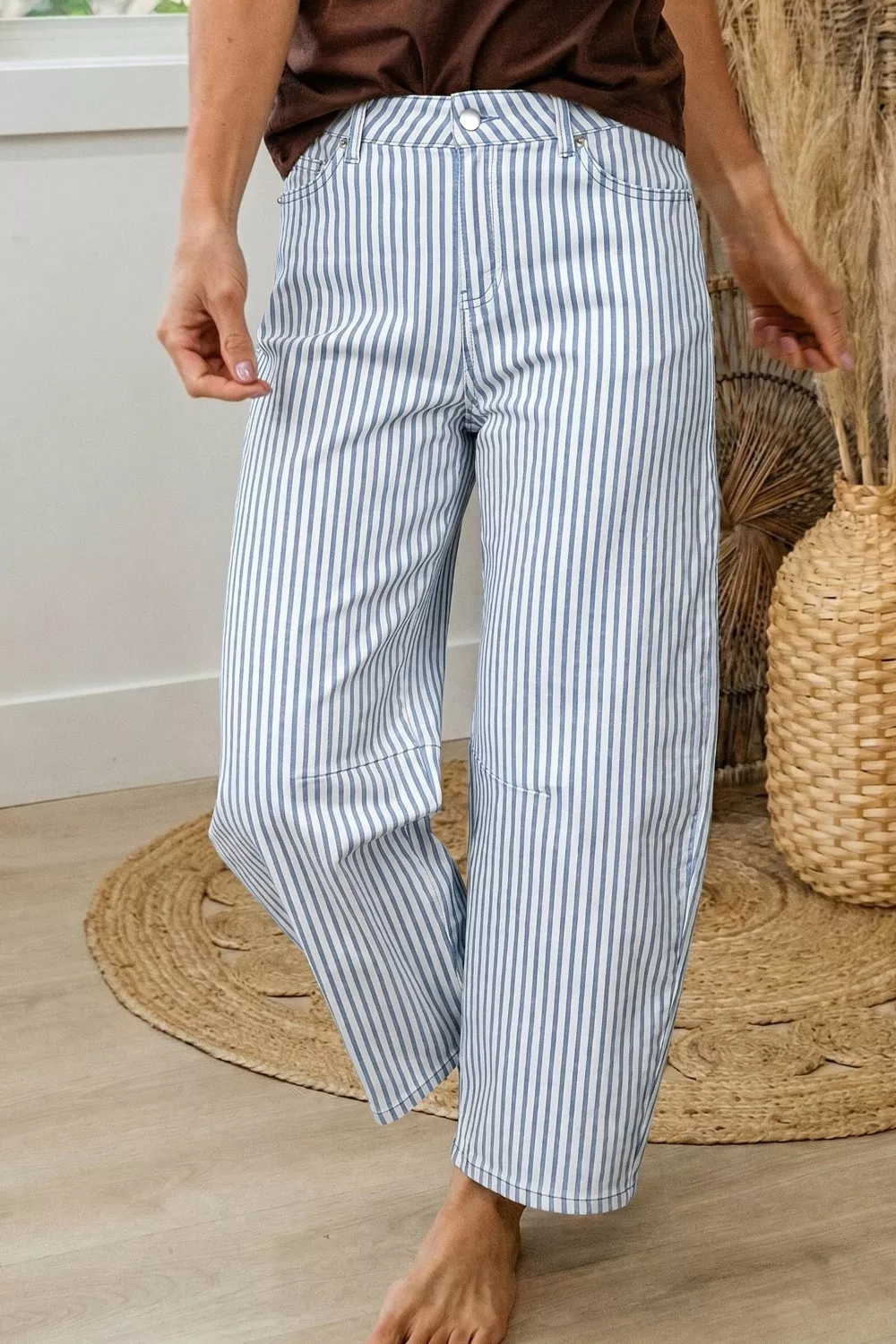 Striped Barrel Leg Jeans - Image 2