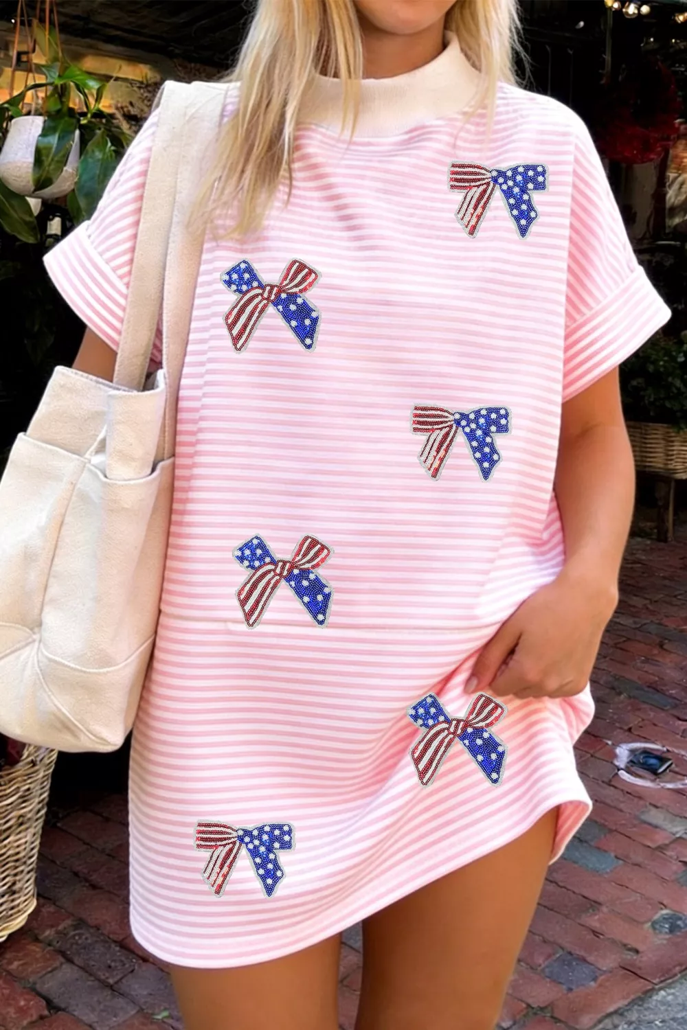 Striped Bow-Embellished Mini Dress - Image 2
