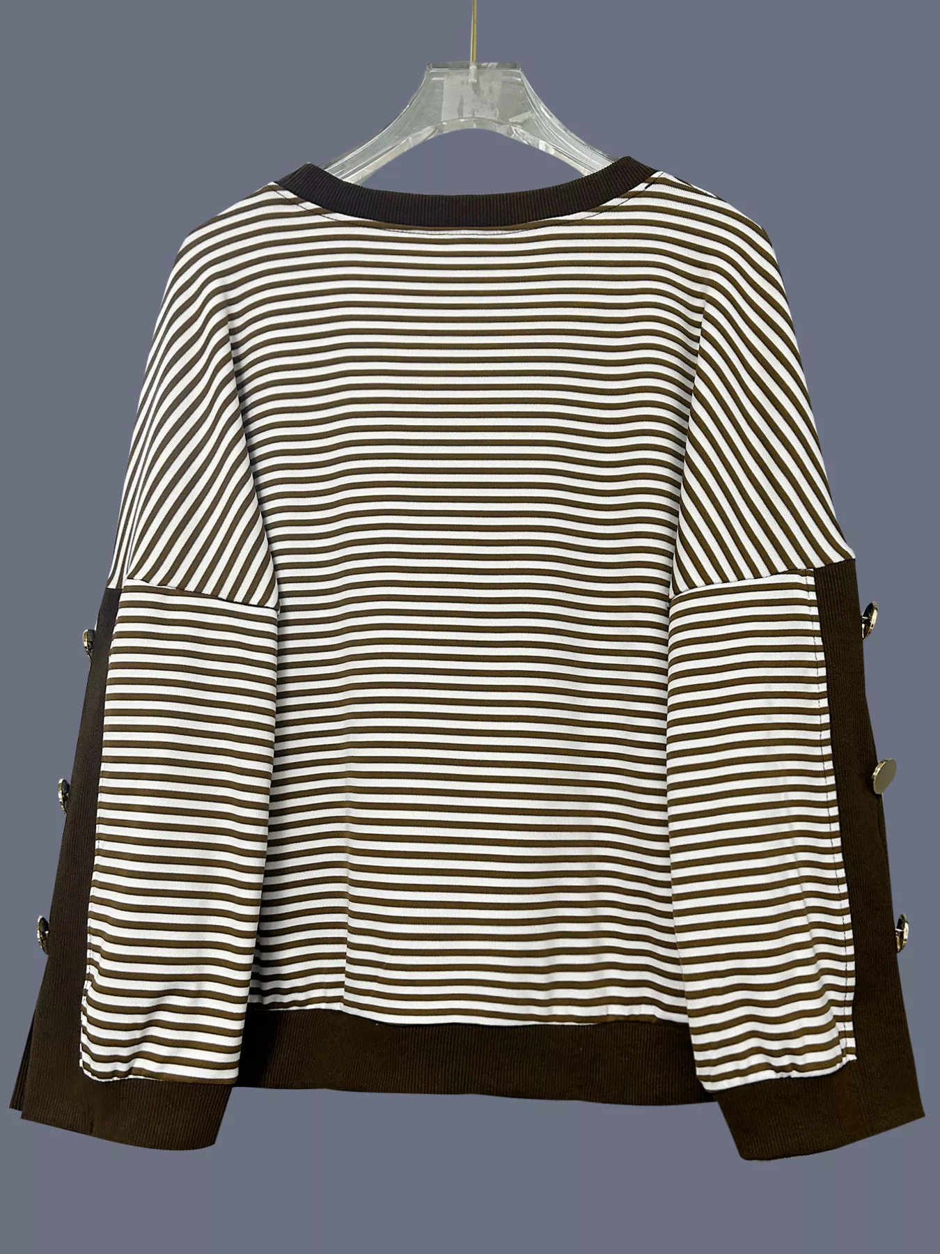 Striped Button Decor Dropped Shoulder Sweatshirt - Image 5