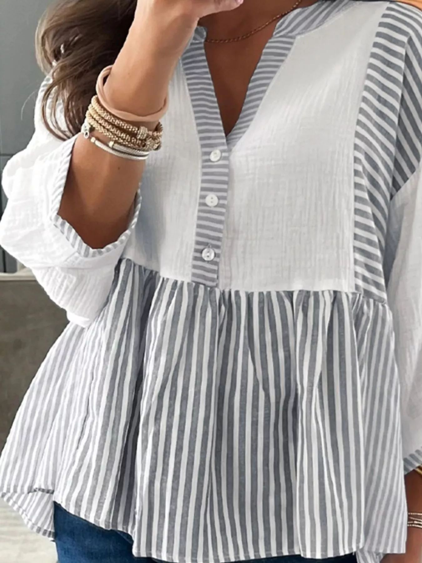 Striped Button Detail Blouse - Image 3