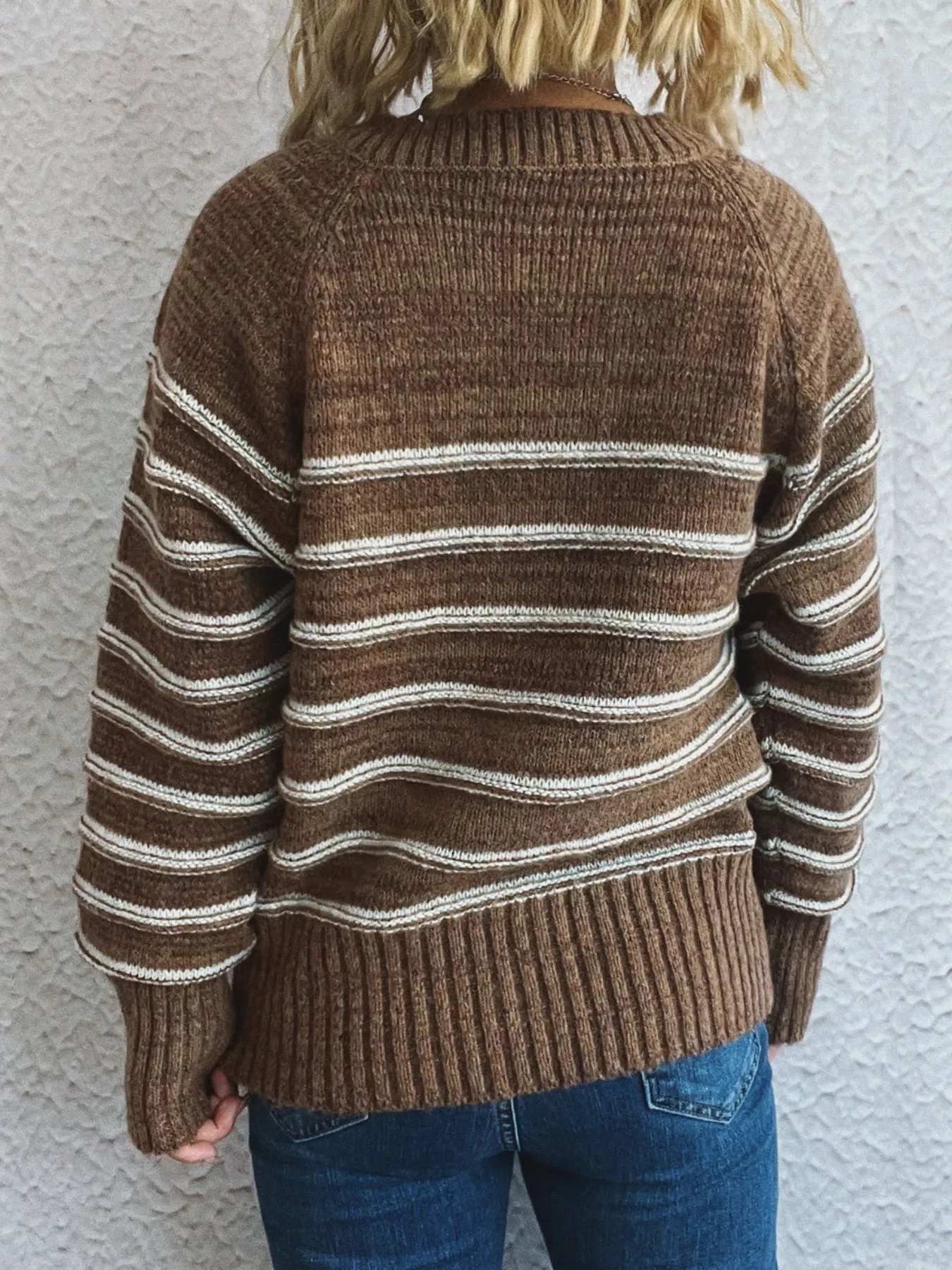 Striped Button Detail Long Sleeve Sweater - Image 12