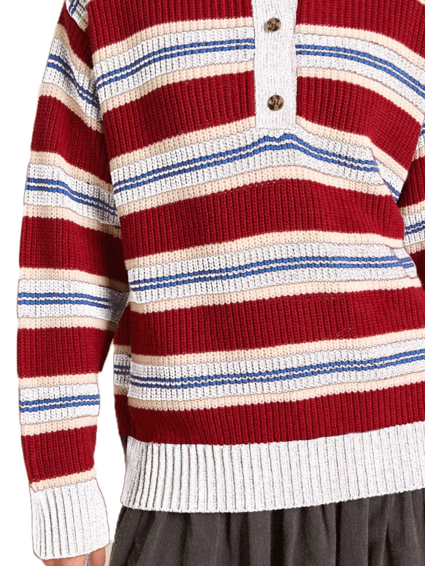 Striped Button Detail Polo Collar Sweater - Image 13