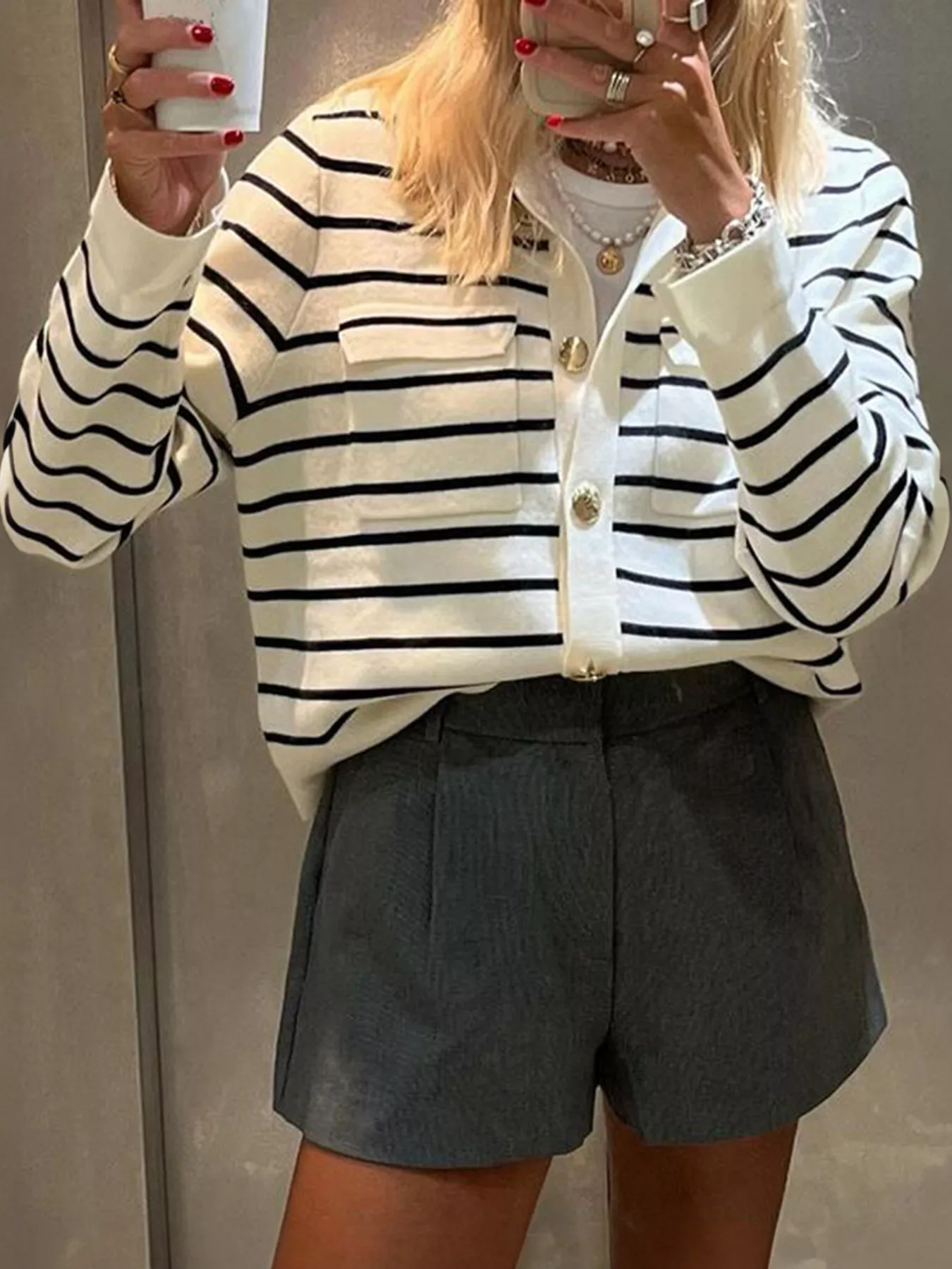 Striped Button-Down Knit Cardigan - Image 2