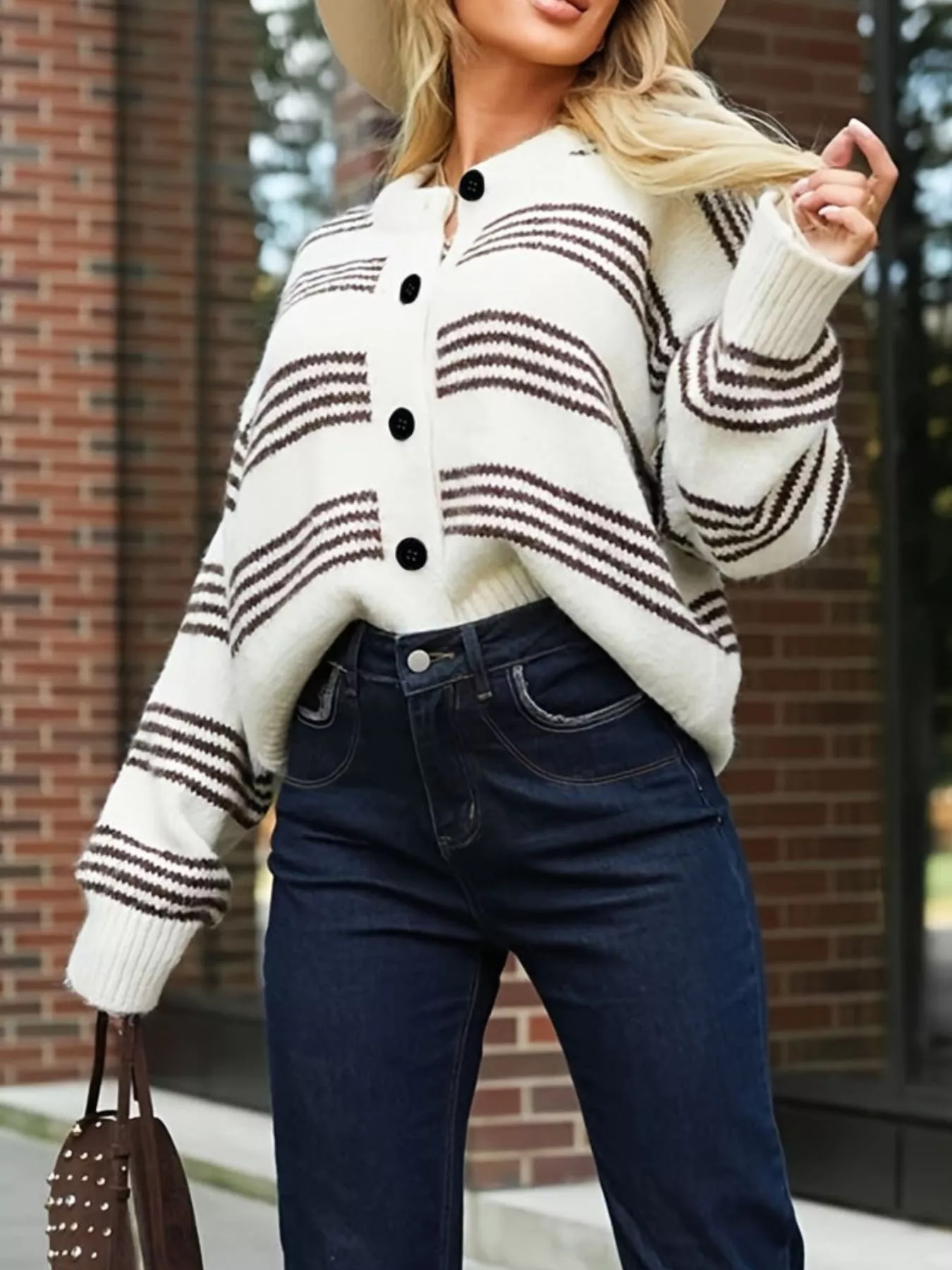 Striped Button-Down Knit Cardigan - Image 2
