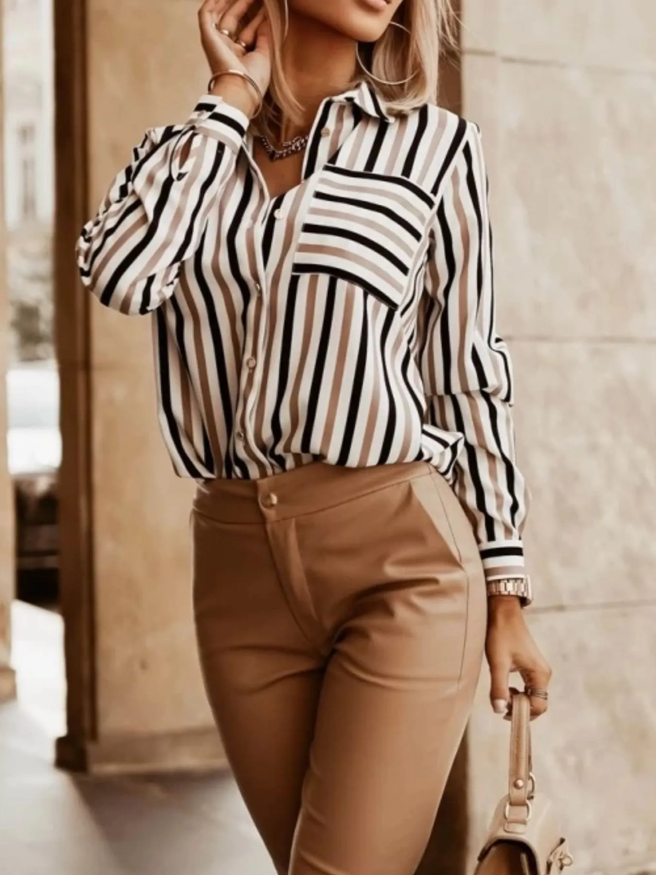 Striped Button-Down Long Sleeve Shirt - Image 5
