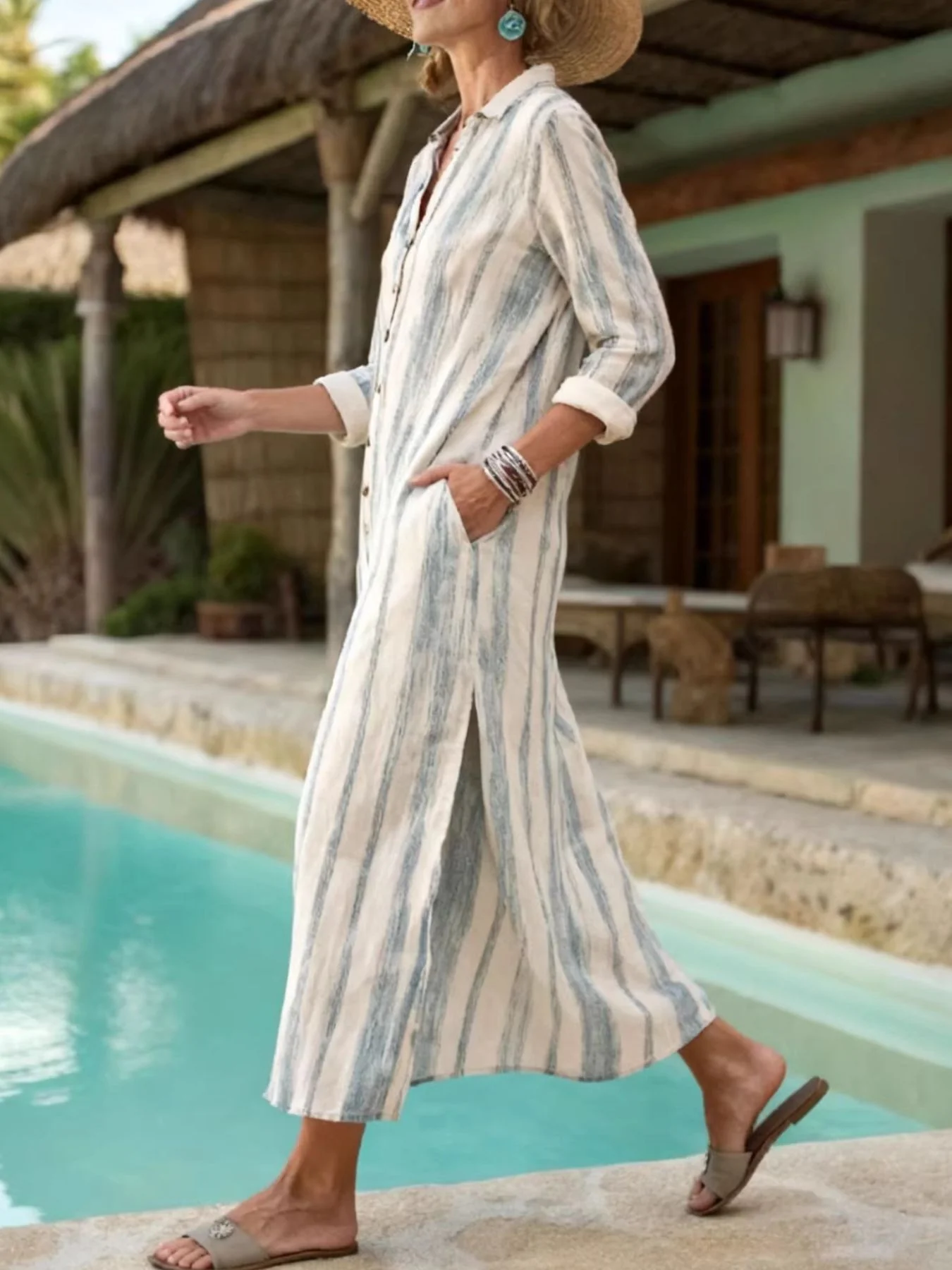 Striped Button-Down Midi Dress - Image 2