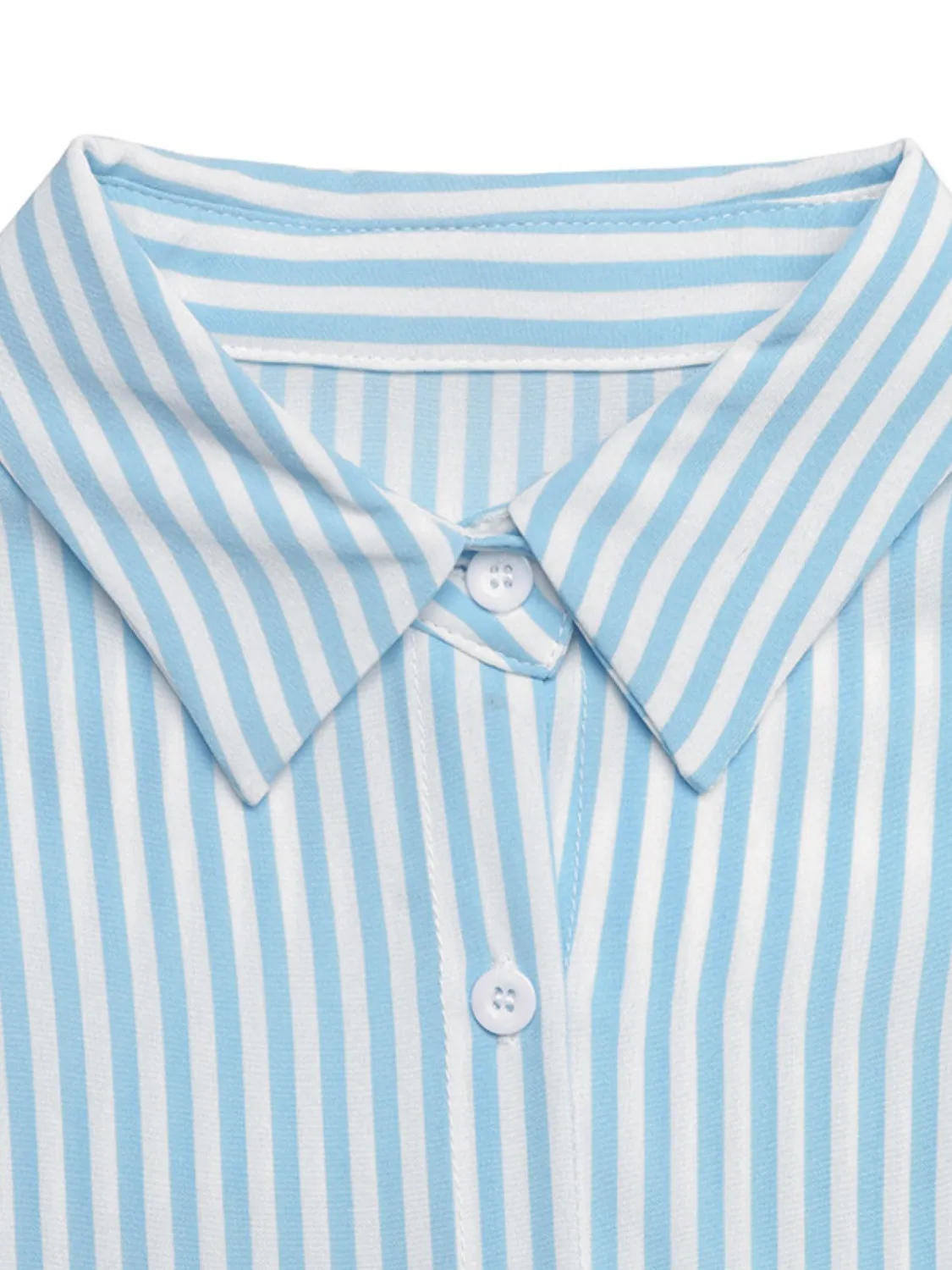 Striped Button-Down Midi Shirt Dress with Ruffle Sleeves - Image 9