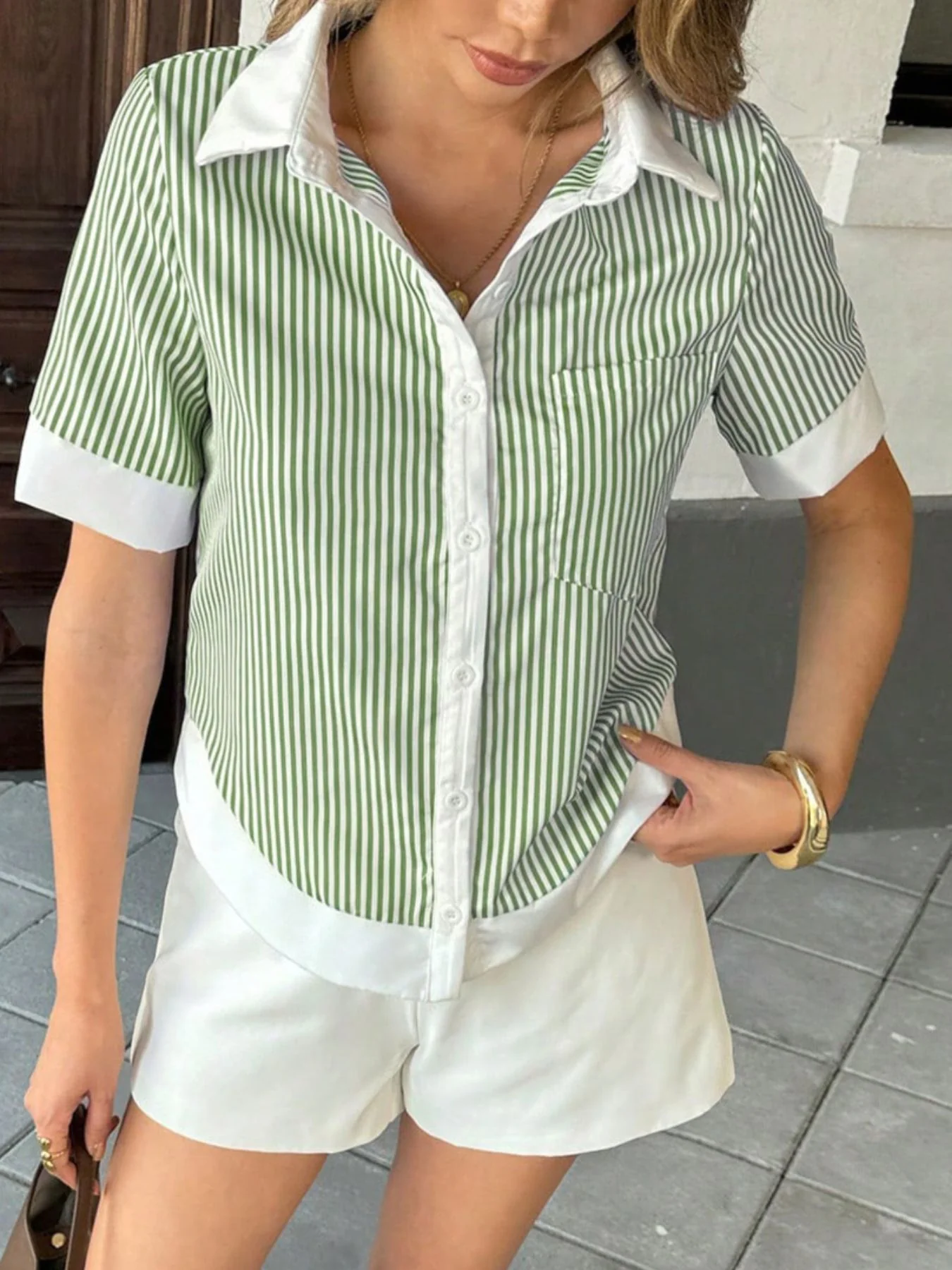 Striped Button-Down Short Sleeve Shirt - Image 12