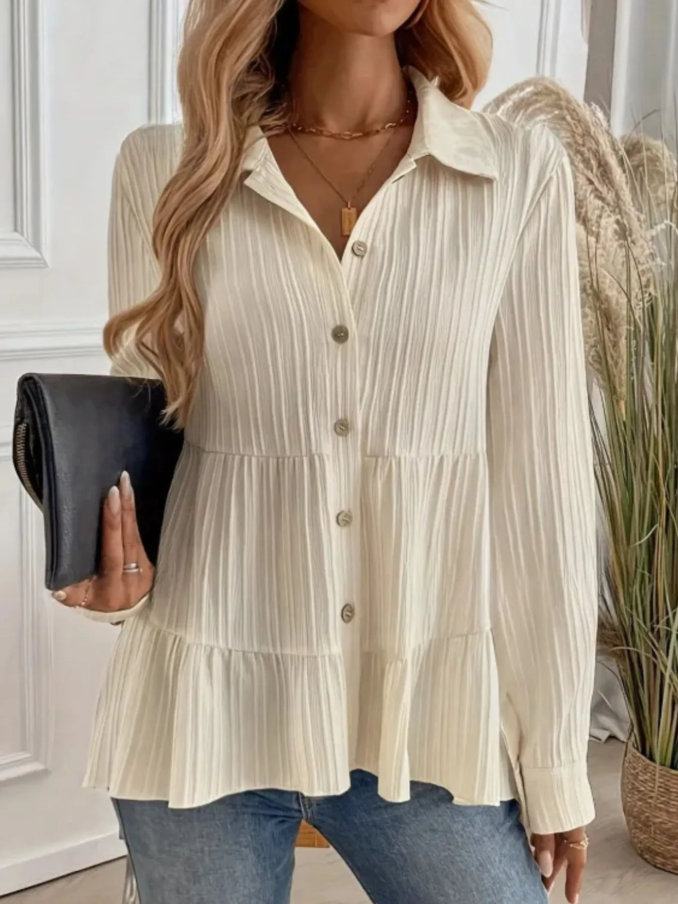 Striped Button-Down Tiered Shirt - Image 3