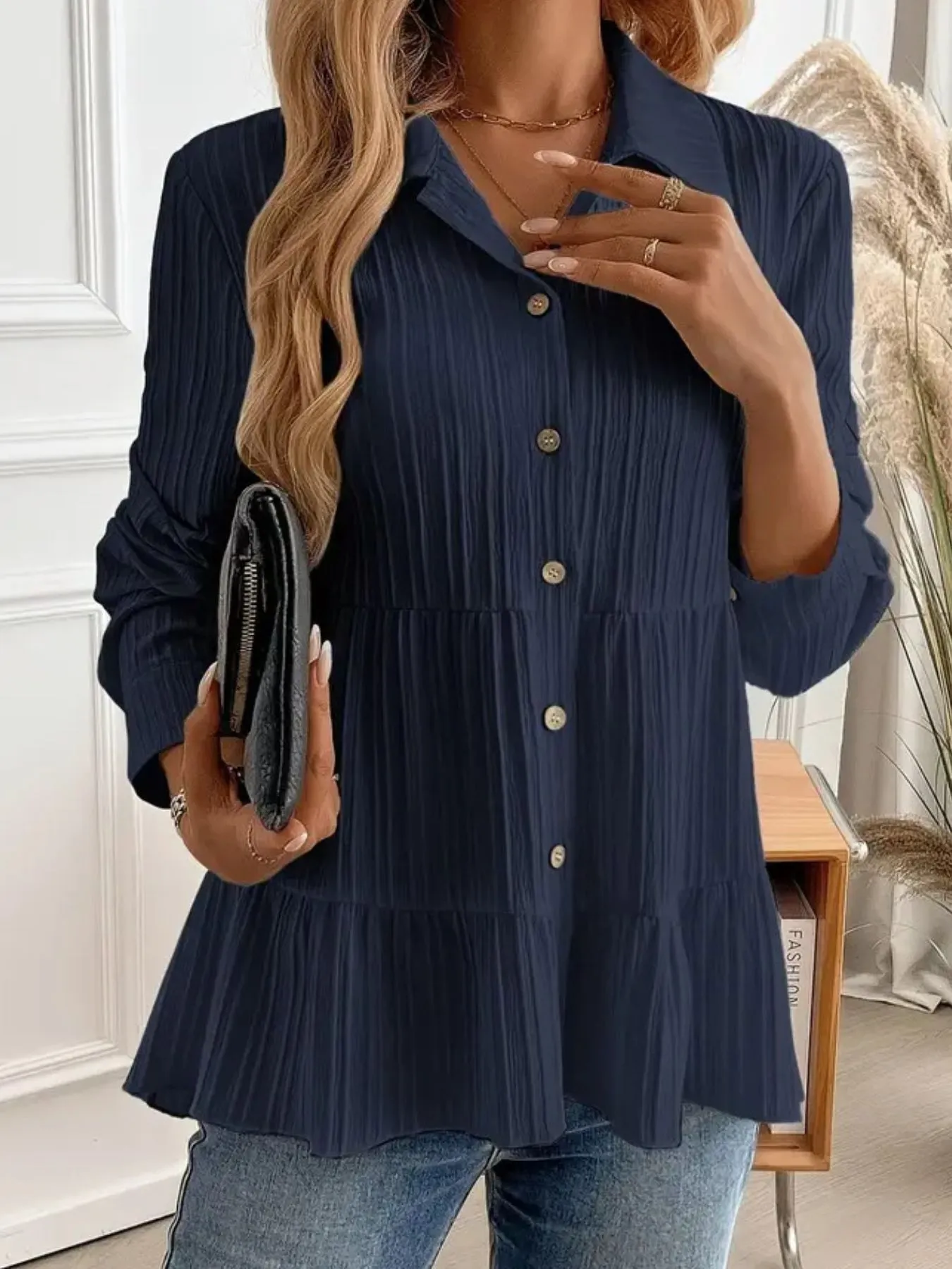 Striped Button-Down Tiered Shirt - Image 9