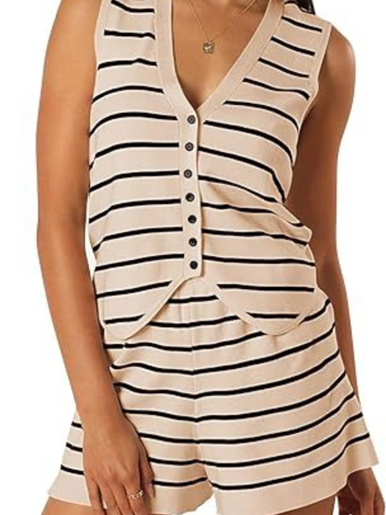 Striped Button-Front Vest and Shorts Set - Image 4