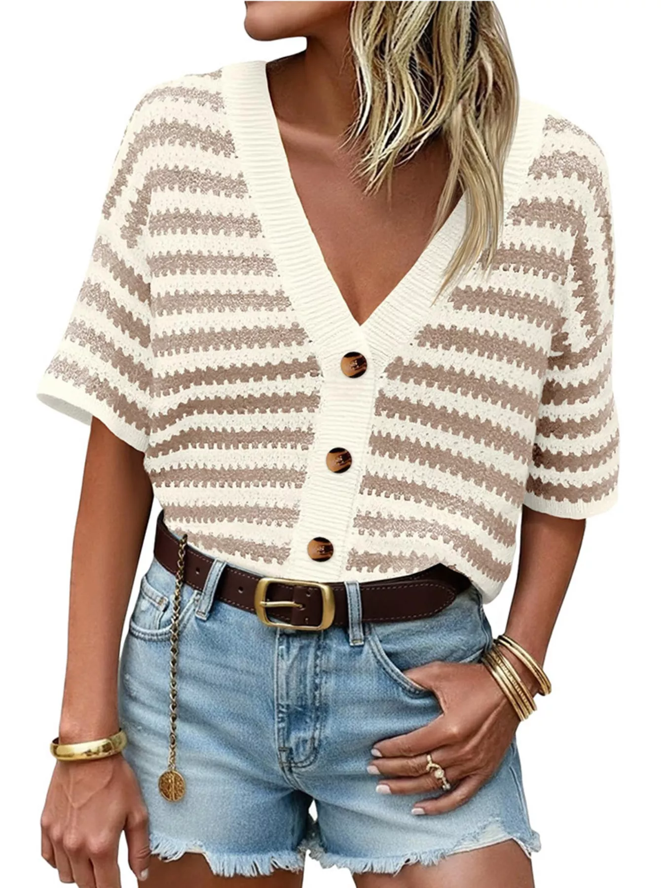 Striped Button Up Cardigan - Image 6