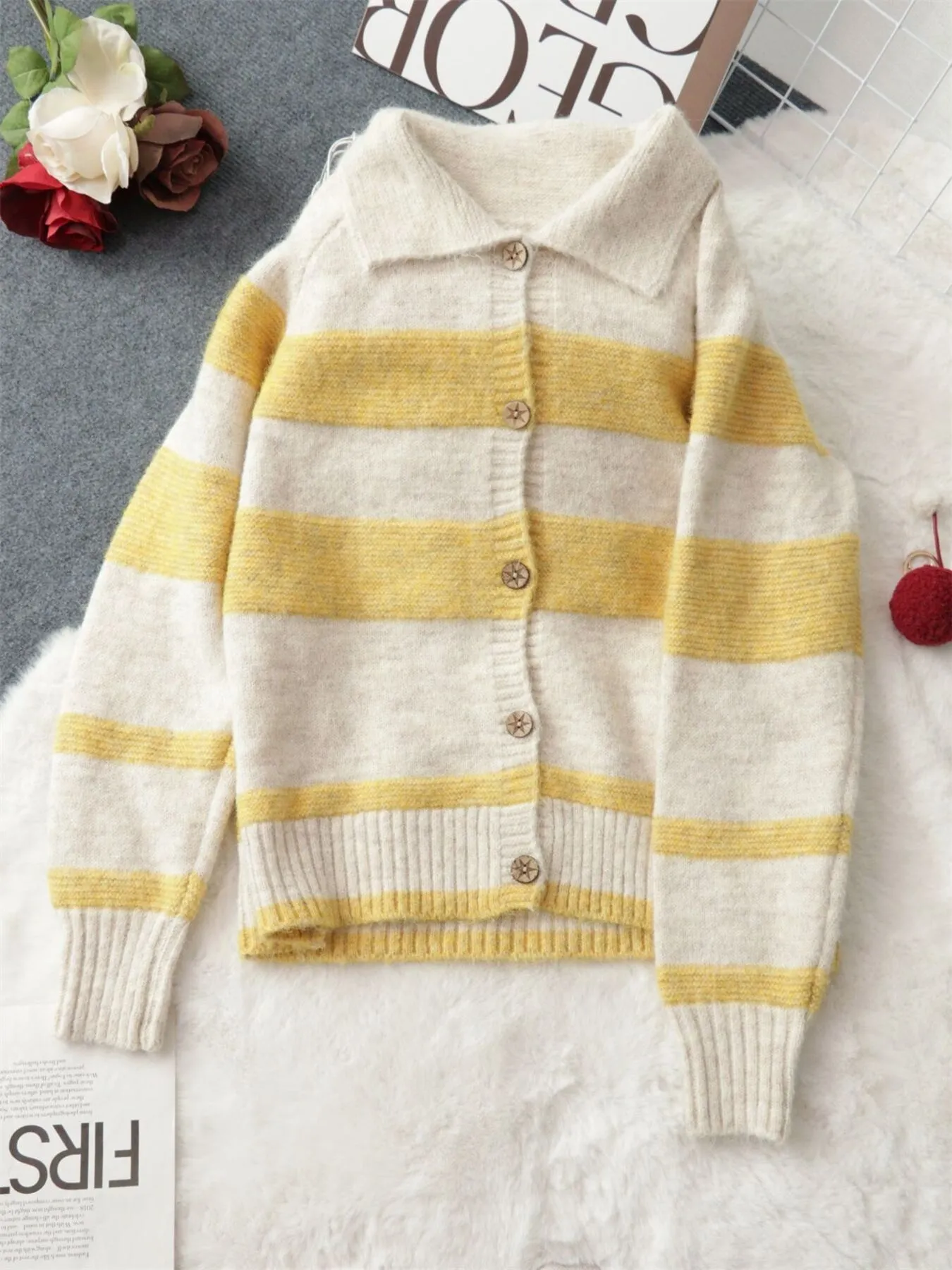Striped Button-Up Cozy Cardigan - Image 24