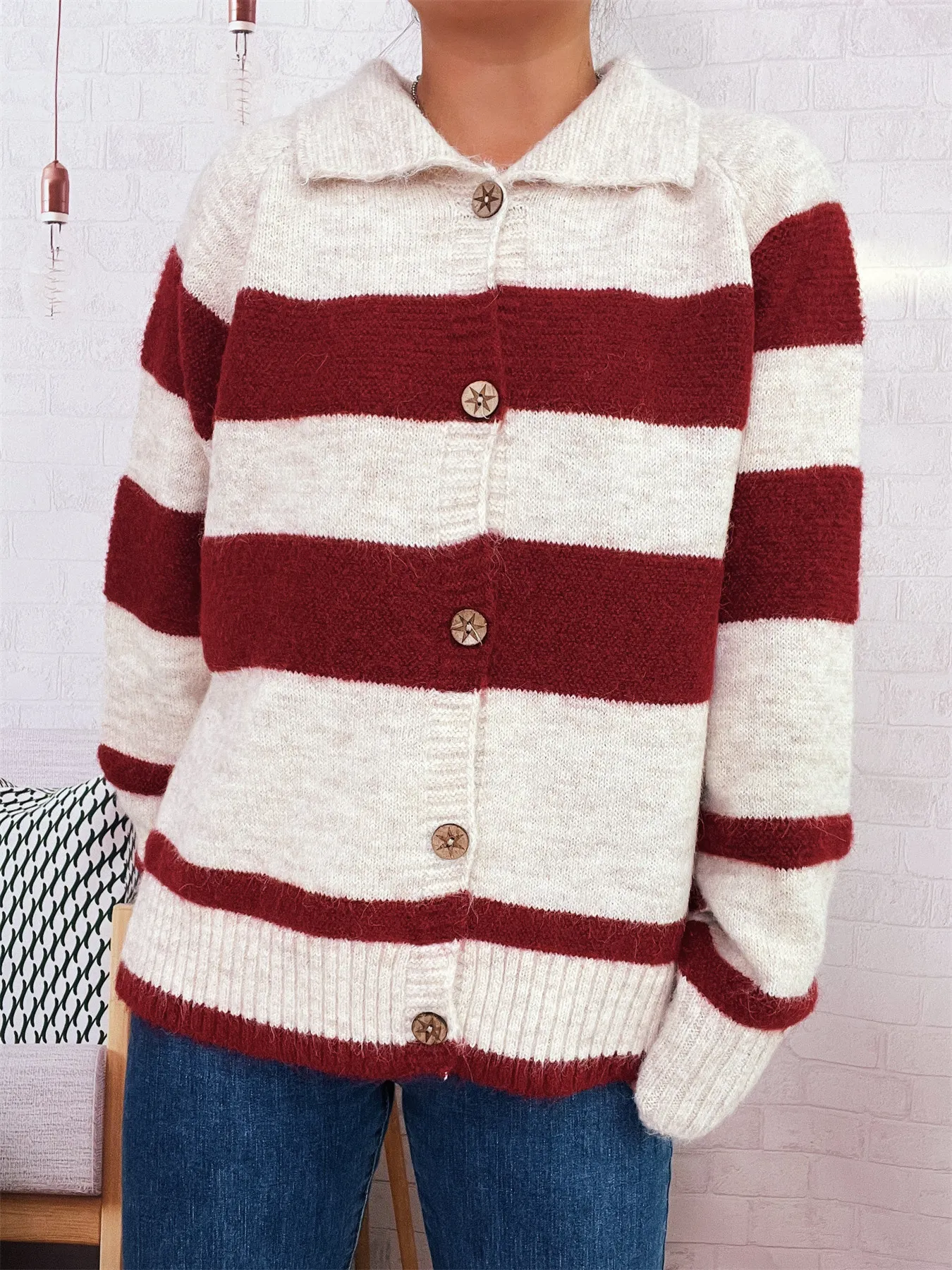 Striped Button-Up Cozy Cardigan - Image 6