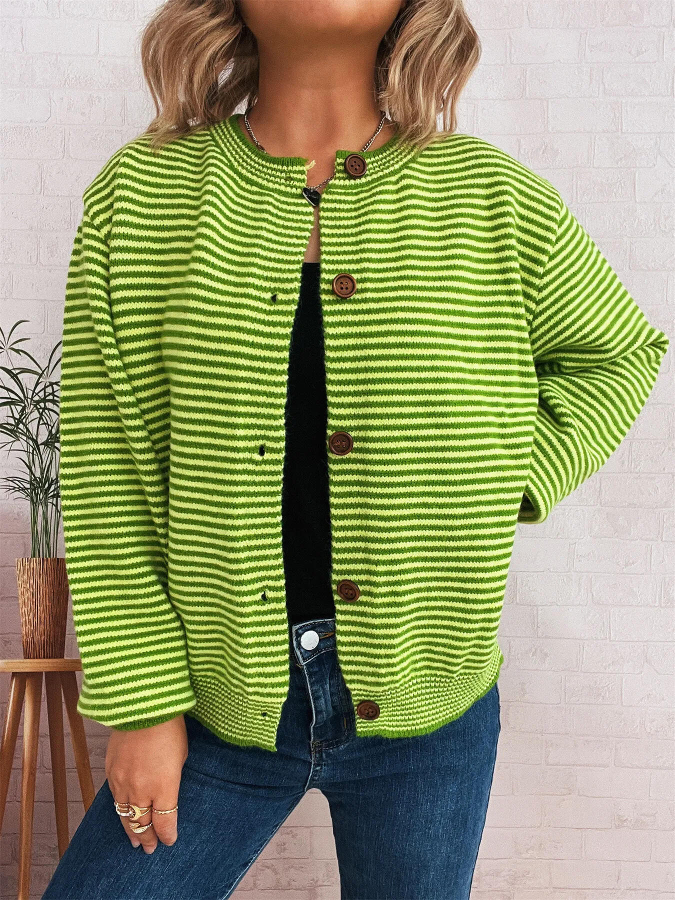 Striped Button Up Long Sleeve Cardigan - Image 9