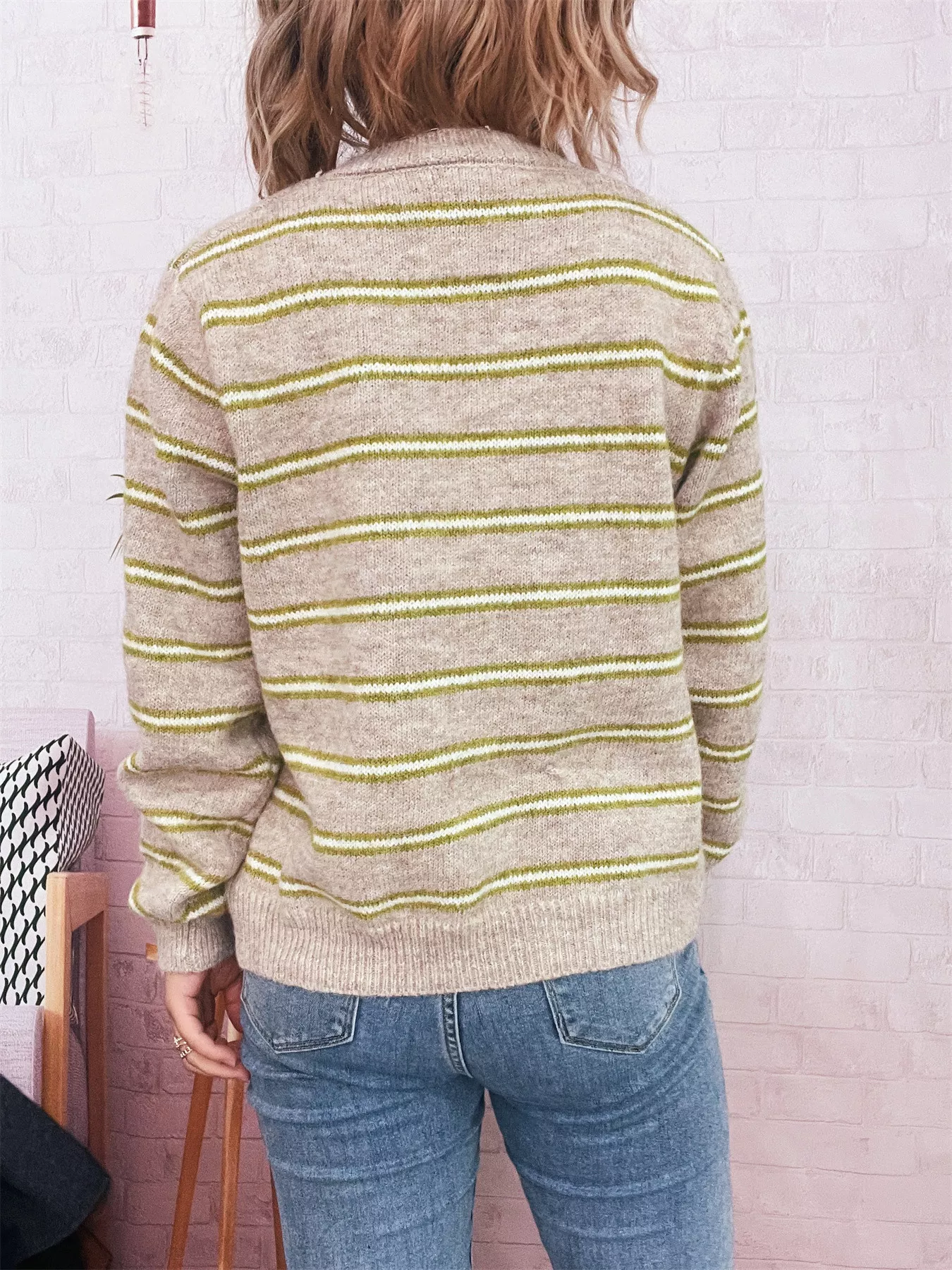 Striped Button-Up Long Sleeve Cardigan - Image 5