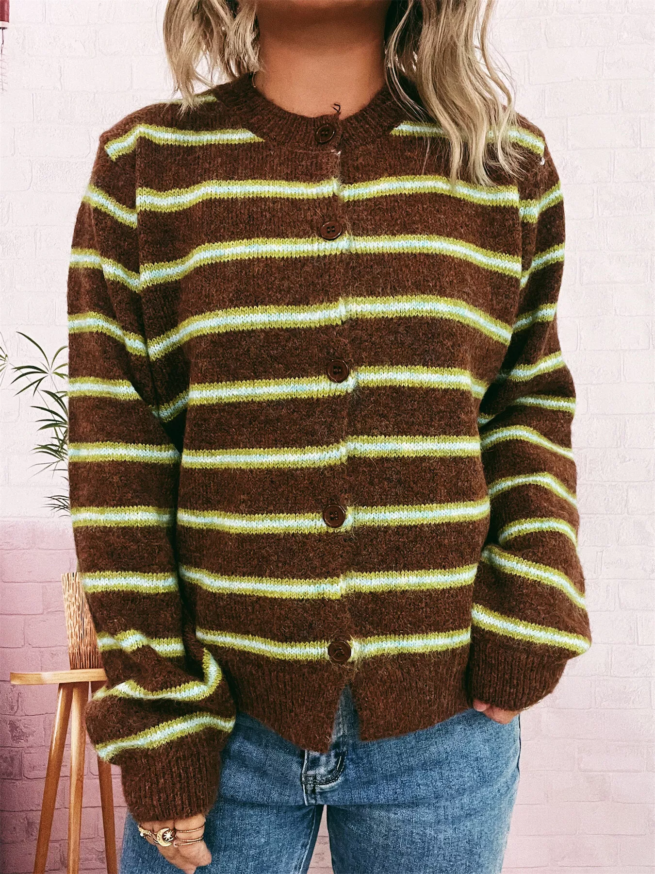 Striped Button-Up Long Sleeve Cardigan - Image 6