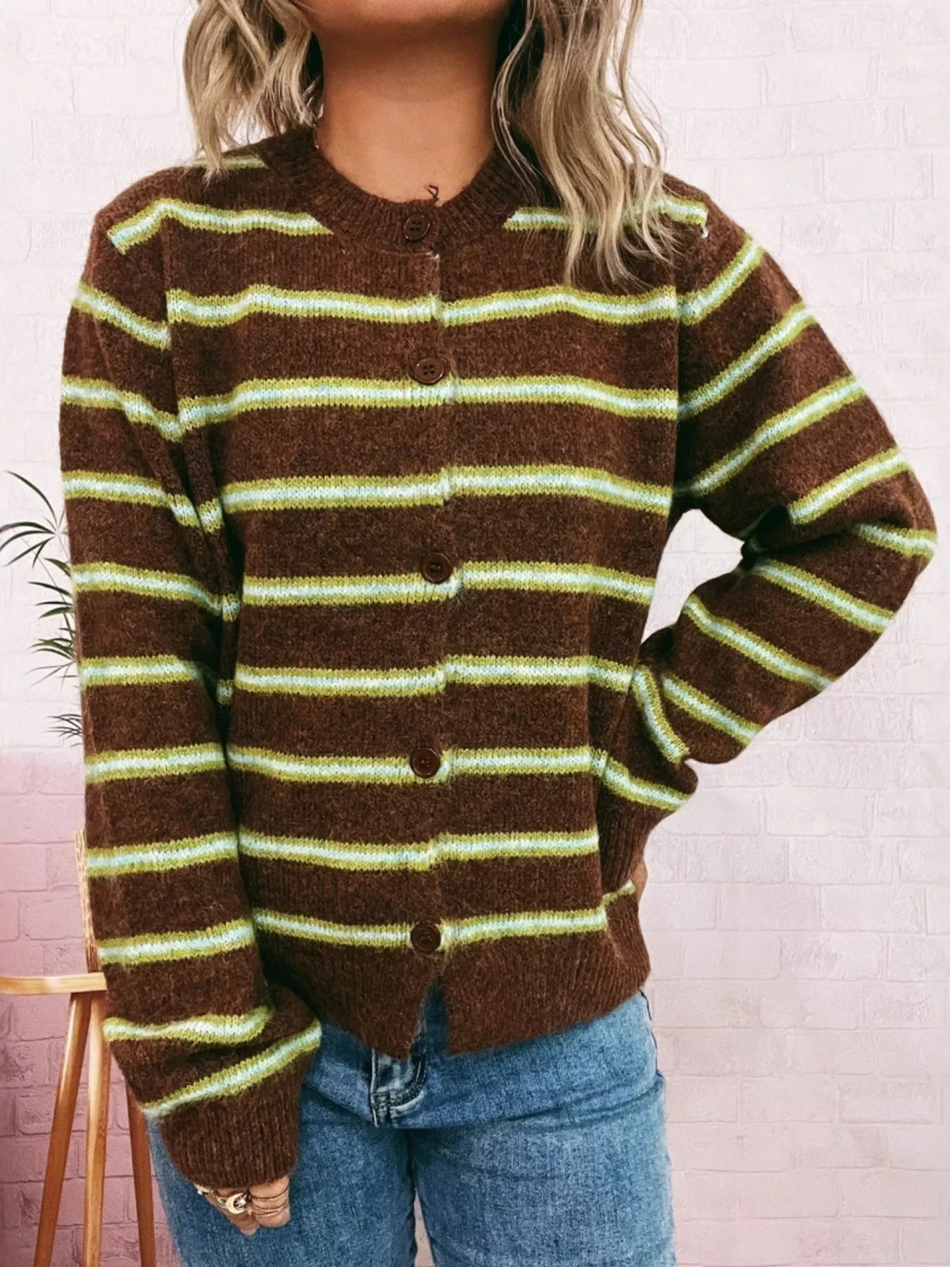 Striped Button-Up Long Sleeve Cardigan - Image 7