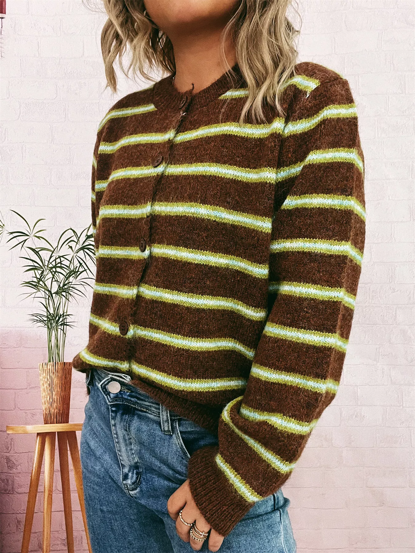 Striped Button-Up Long Sleeve Cardigan - Image 8