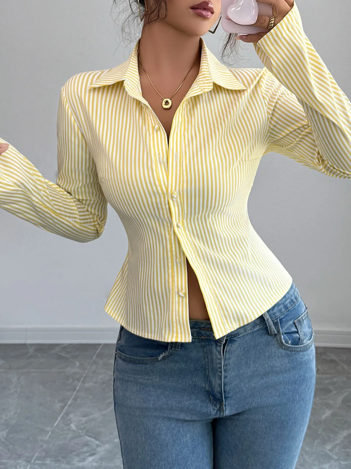Striped Button-Up Long Sleeve Shirt - Image 2