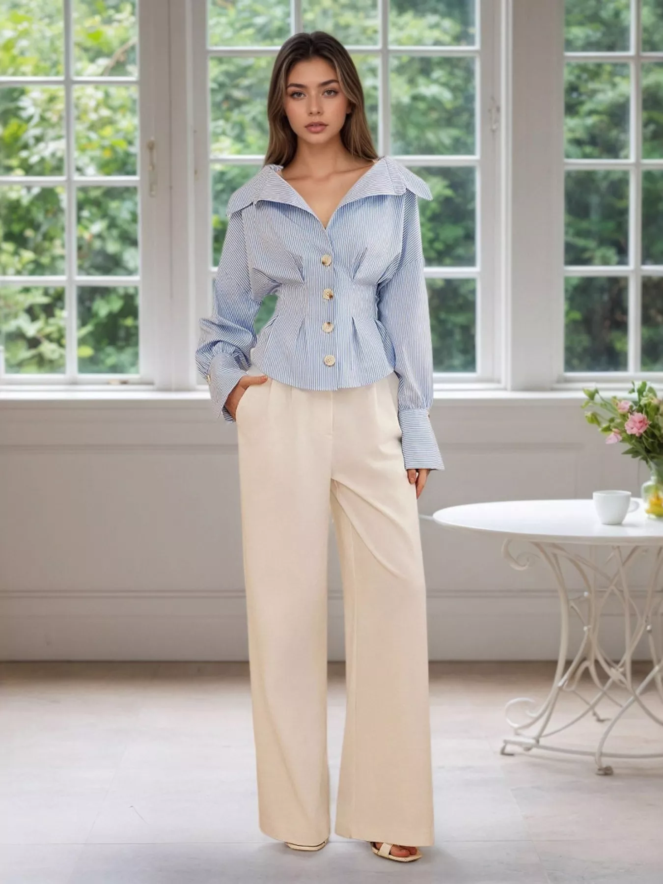 Striped Button-Up Long Sleeve Shirt - Image 4