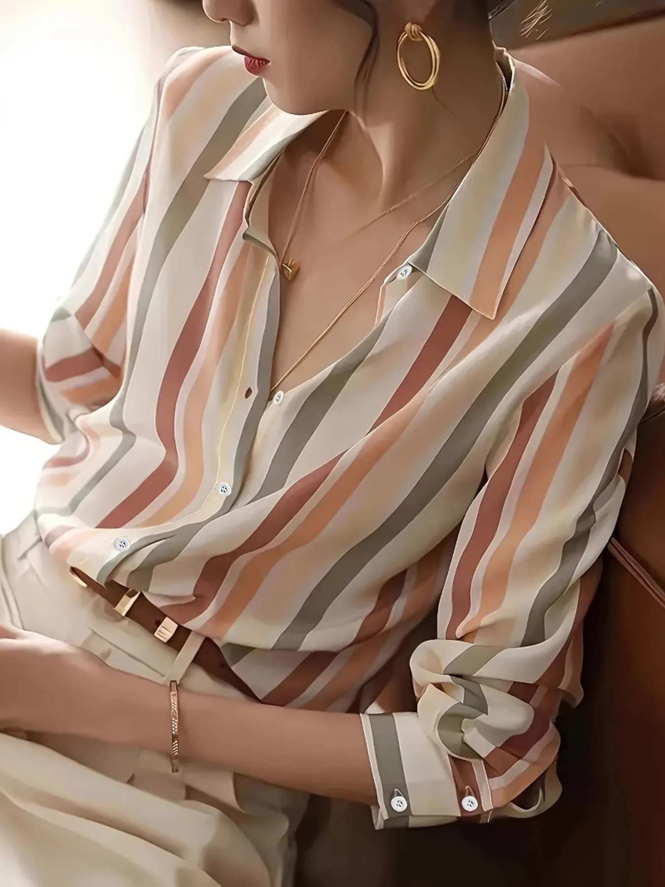 Striped Button-Up Long Sleeve Shirt - Image 3