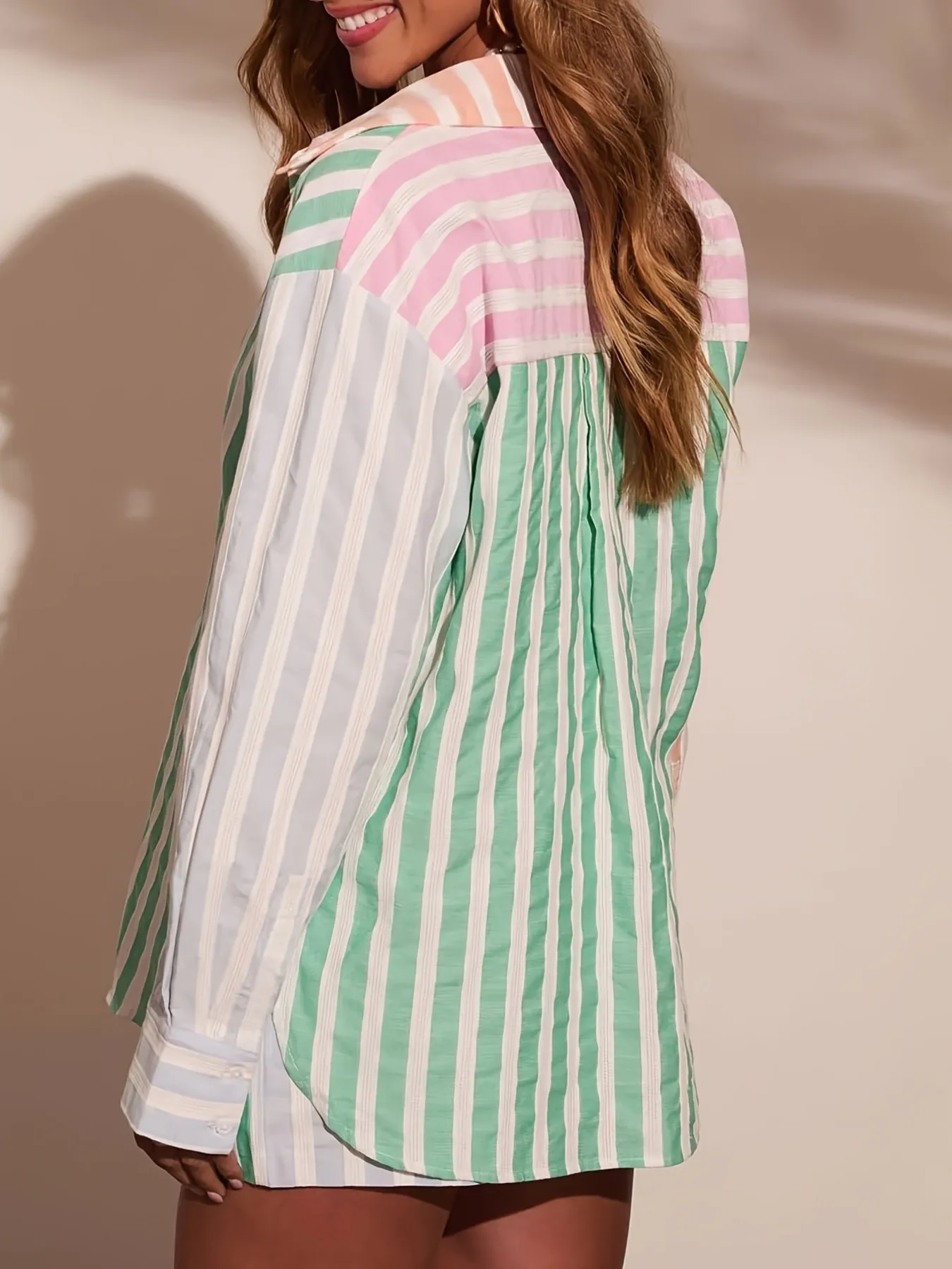 Striped Button Up Shirt and Shorts Set - Image 2