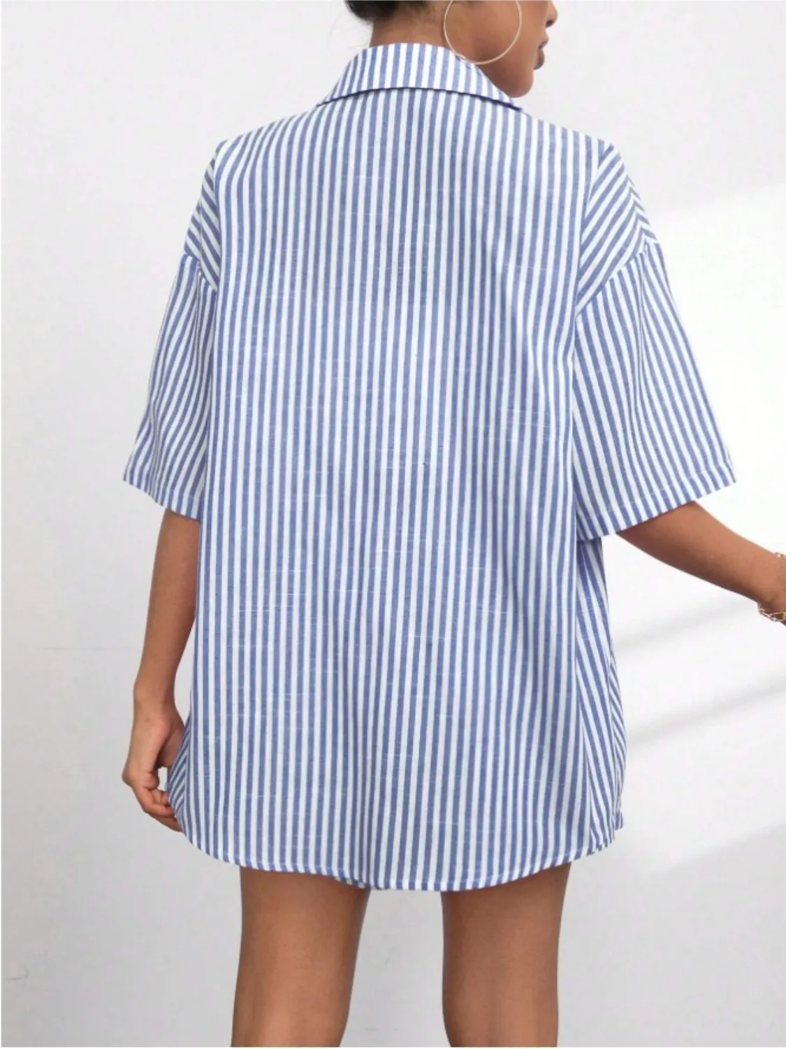Striped Button Up Shirt and Shorts Set - Image 9