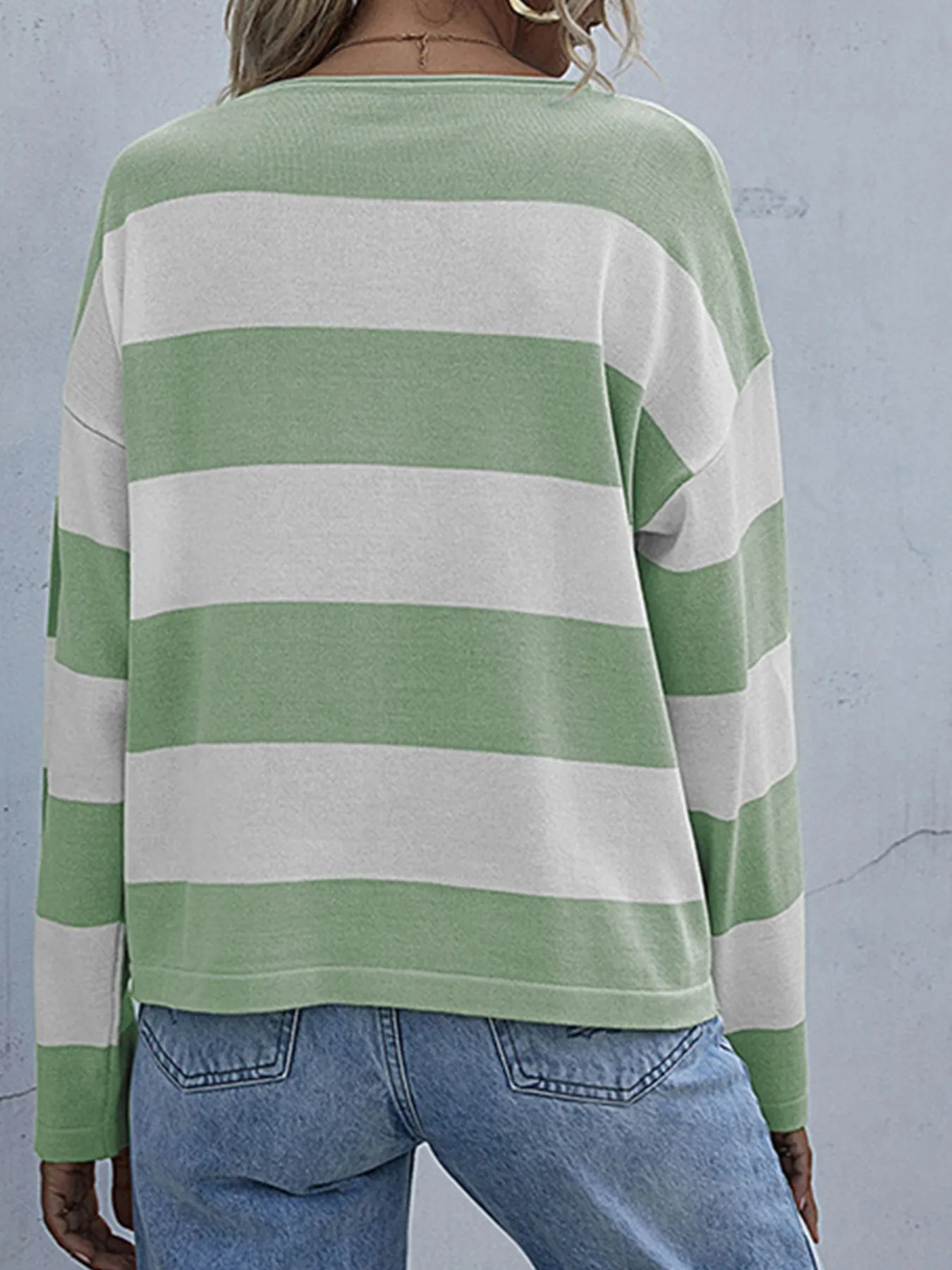 Striped Casual Long Sleeve Knit Top - Image 12