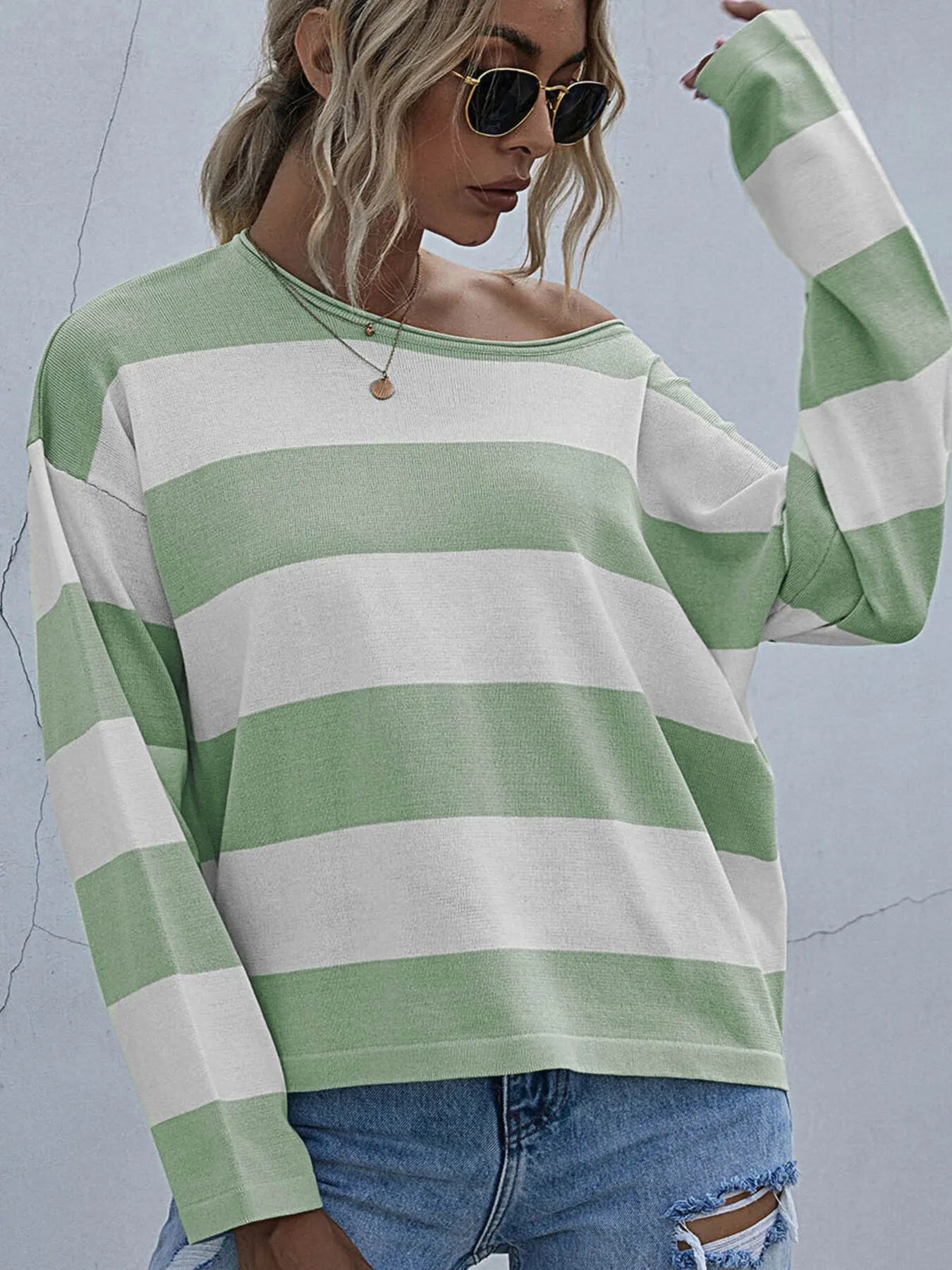 Striped Casual Long Sleeve Knit Top - Image 9