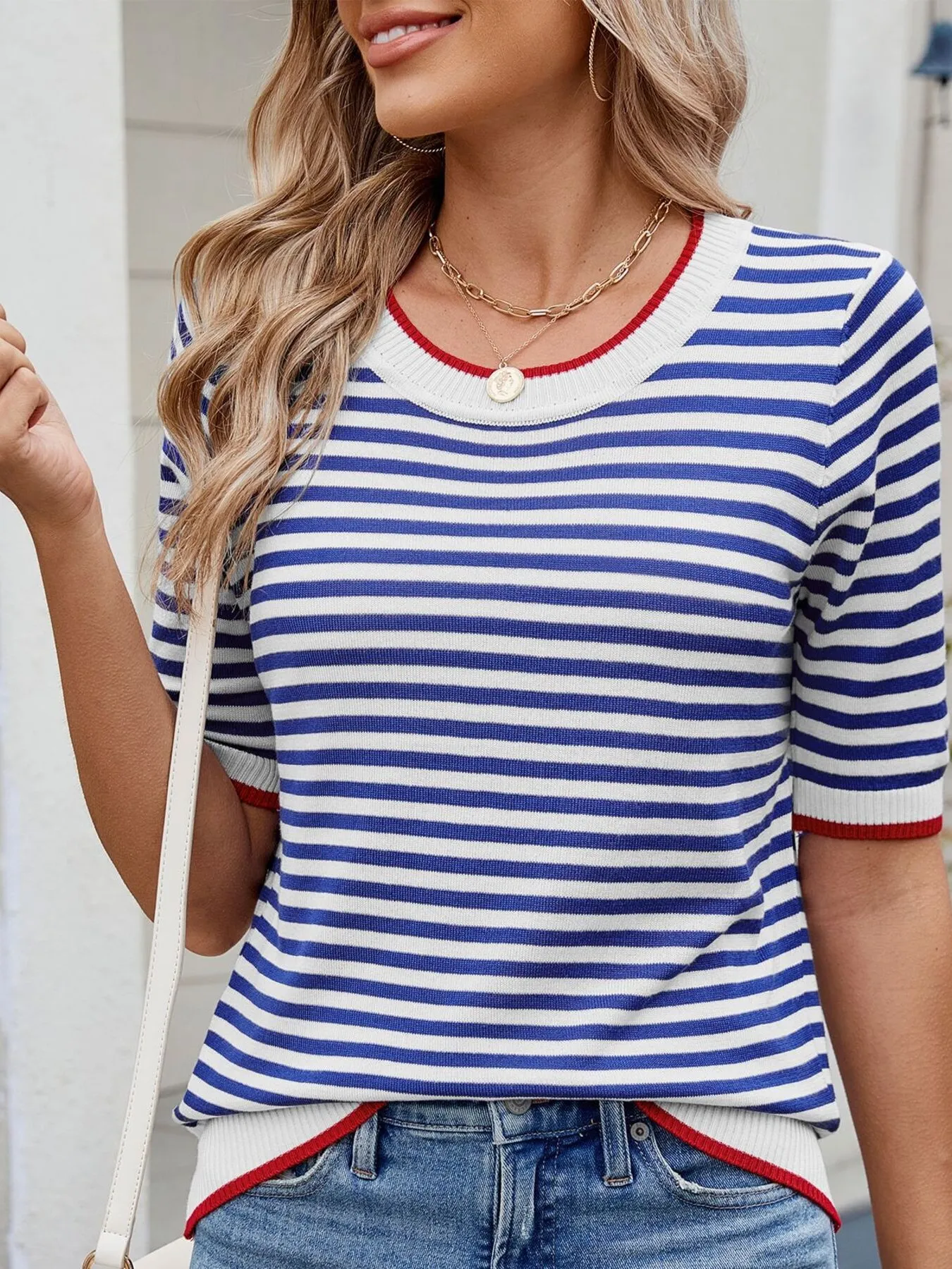 Striped Casual T-Shirt with Contrast Trim - Image 10