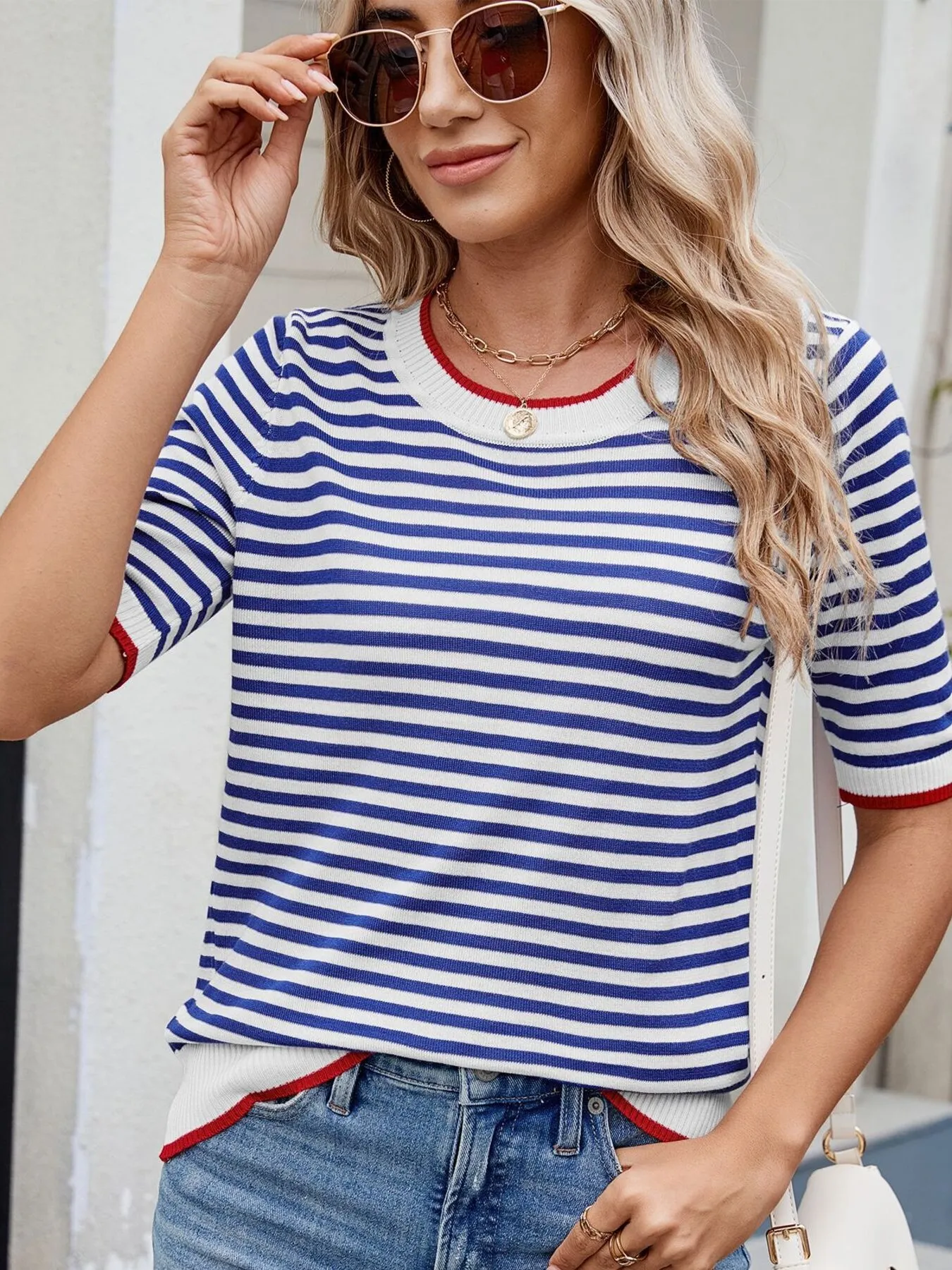 Striped Casual T-Shirt with Contrast Trim - Image 6