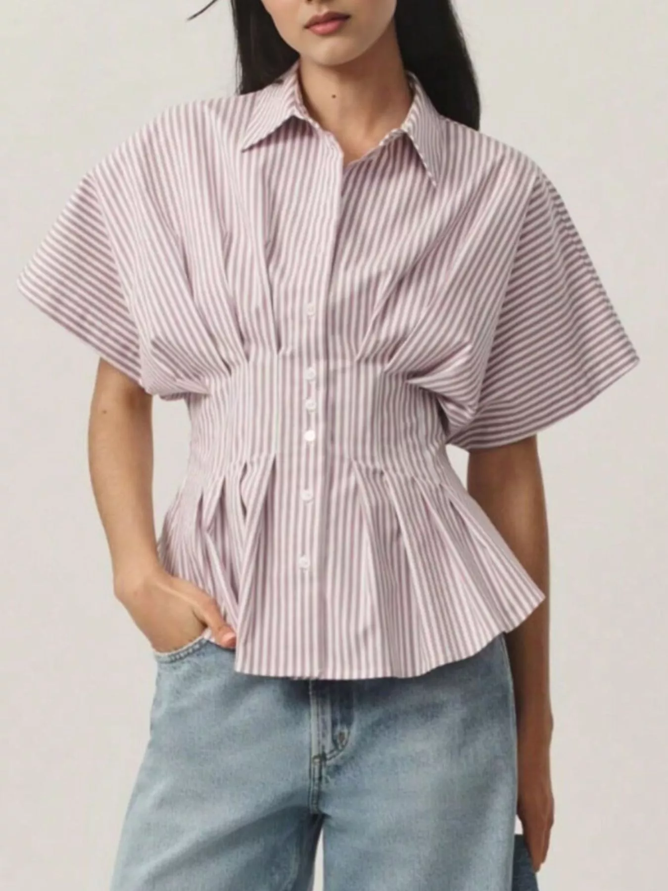 Striped Cinched Waist Shirt - Image 11